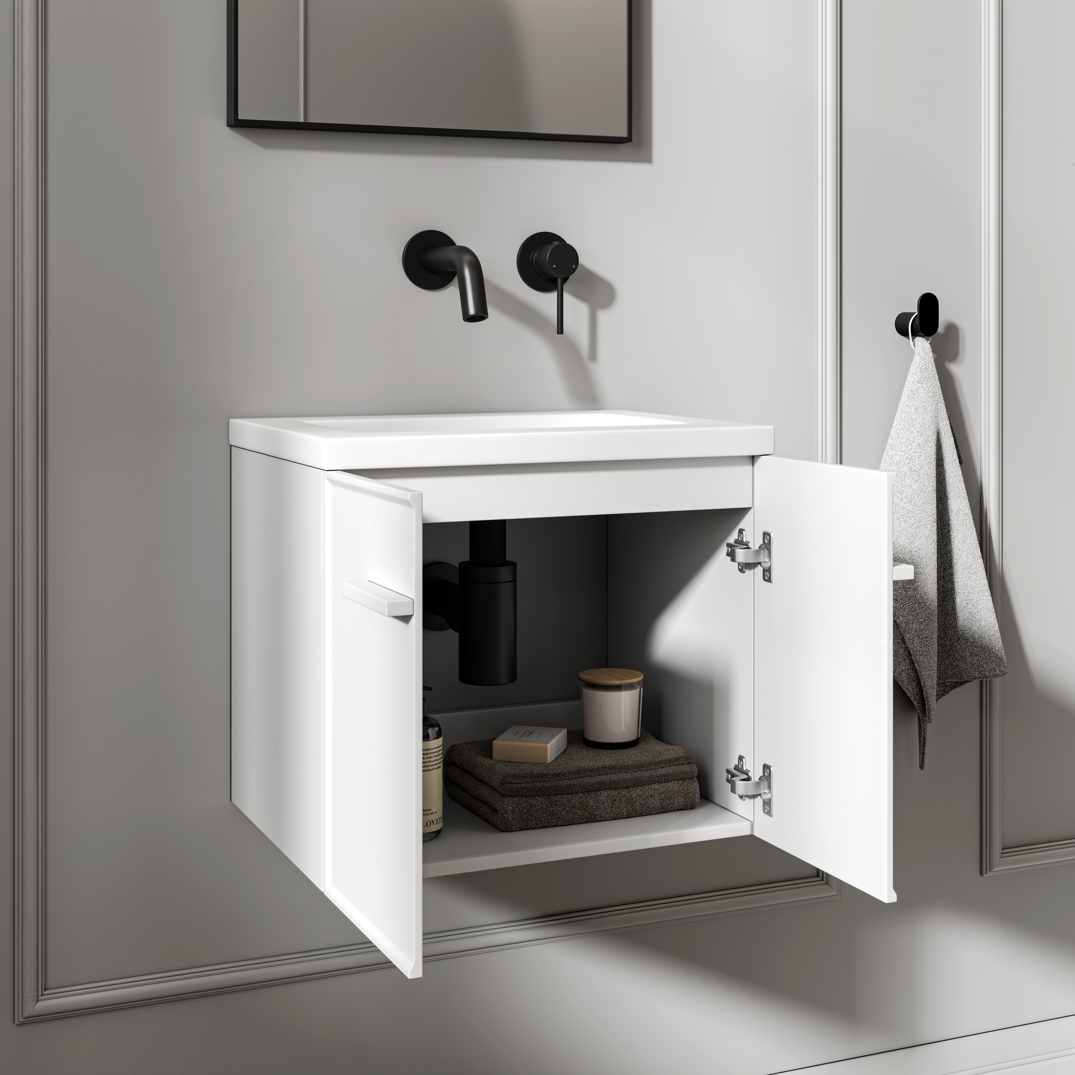 Farringdon Mini Cloakroom Vanity Unit with Stone Basin (Matte White 400mm)