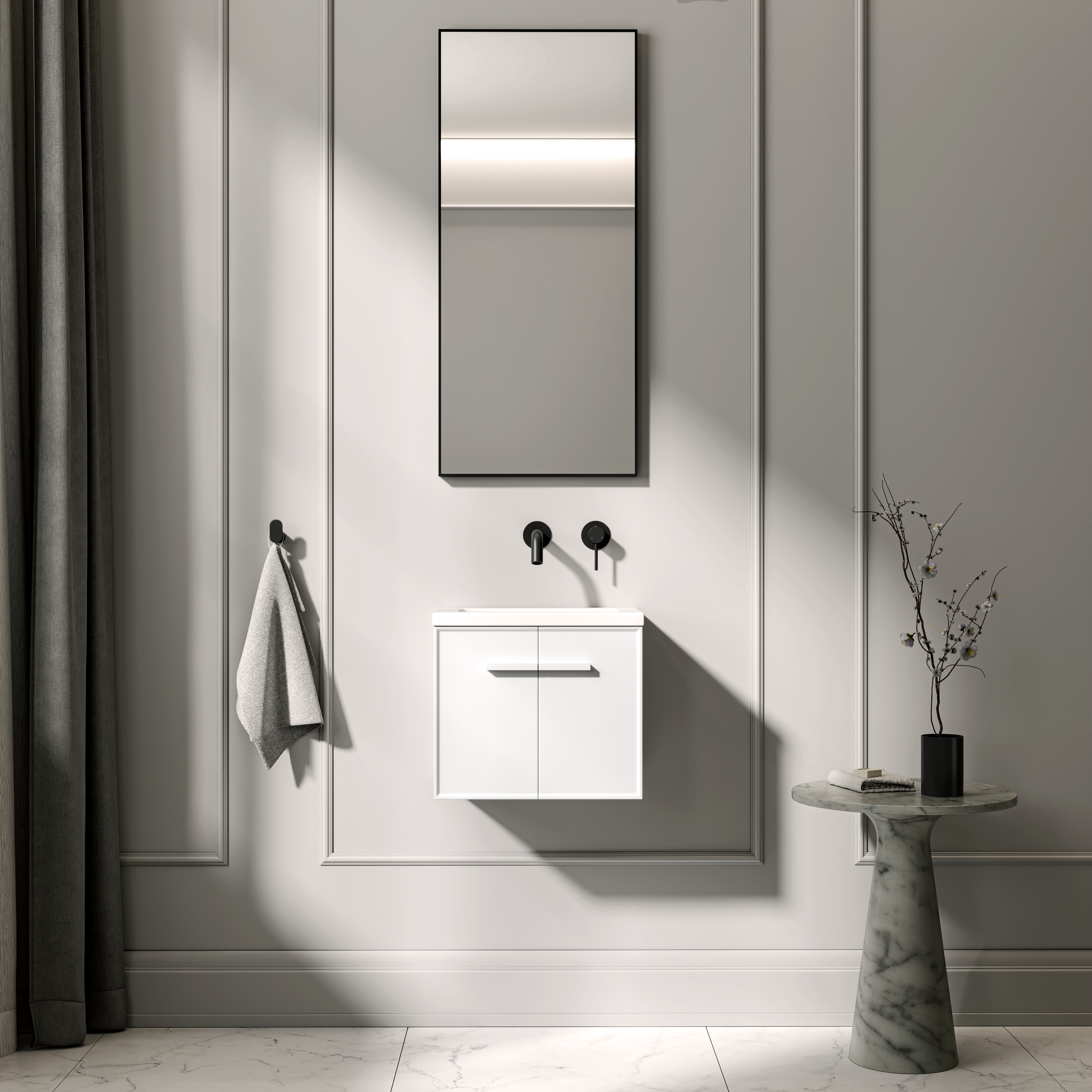 Farringdon Mini Cloakroom Vanity Unit with Stone Basin (Matte White 400mm)