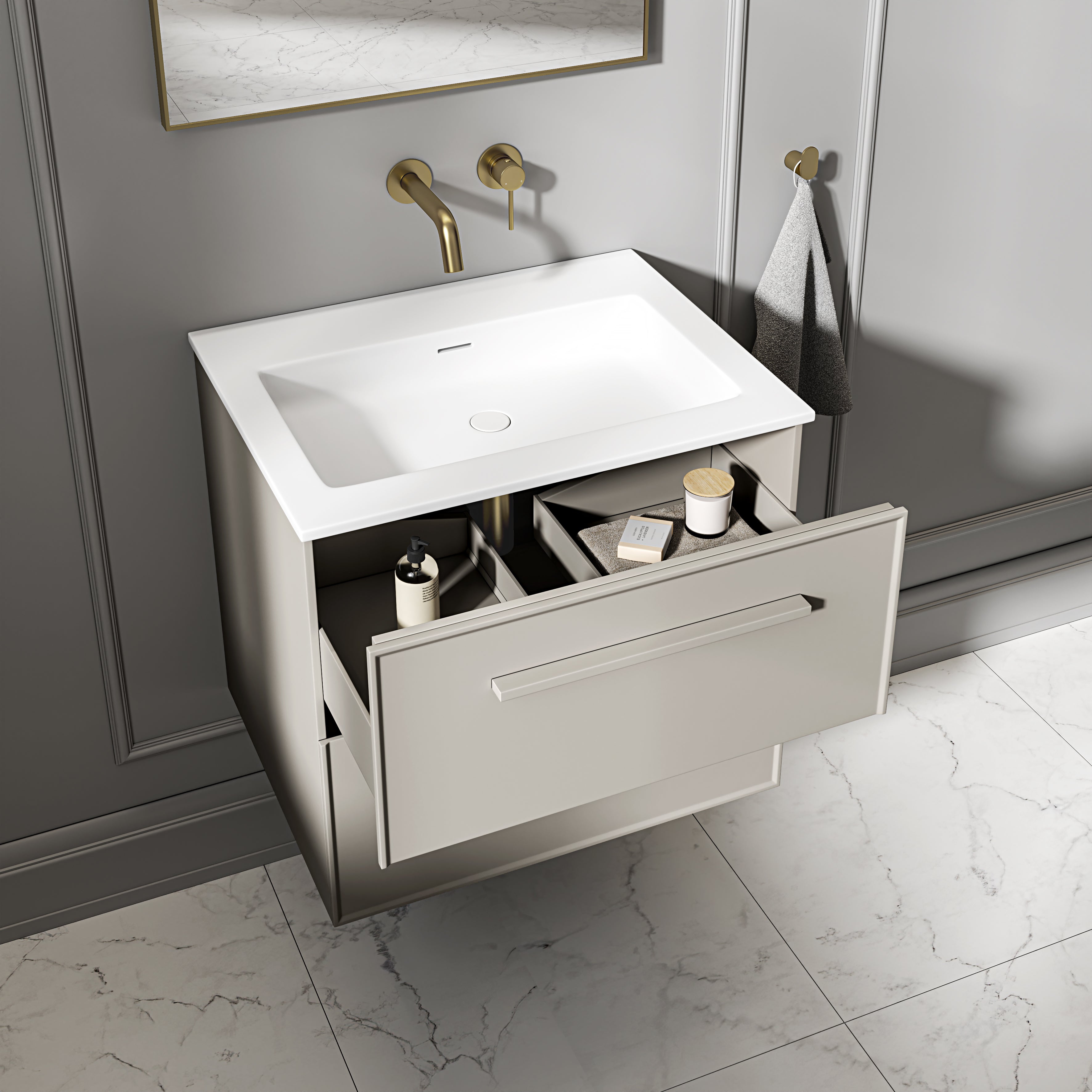 Farringdon Vanity Unit with Stone Basin (Matte Cappuccino 600mm)