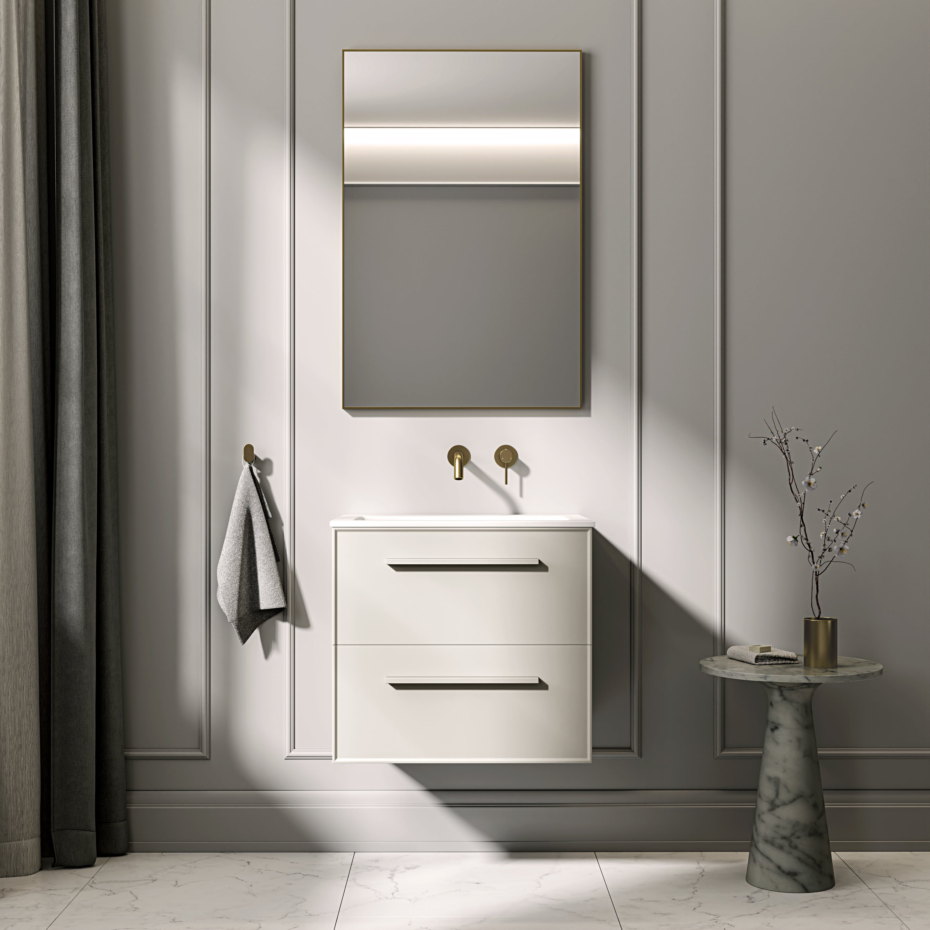 Farringdon Vanity Unit with Stone Basin (Matte Cappuccino 600mm)