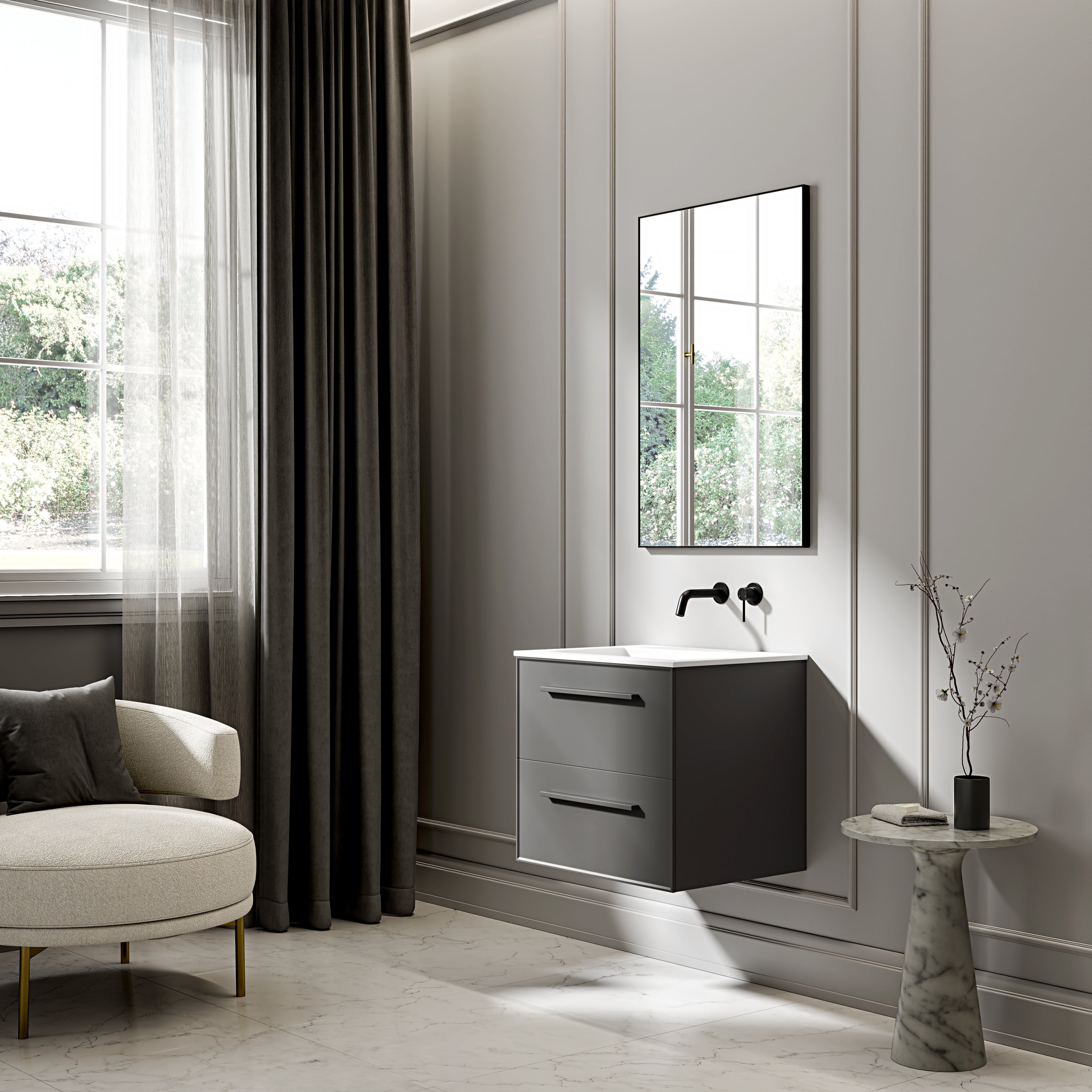 Farringdon Vanity Unit with Stone Basin (Matte Anthracite 600mm)