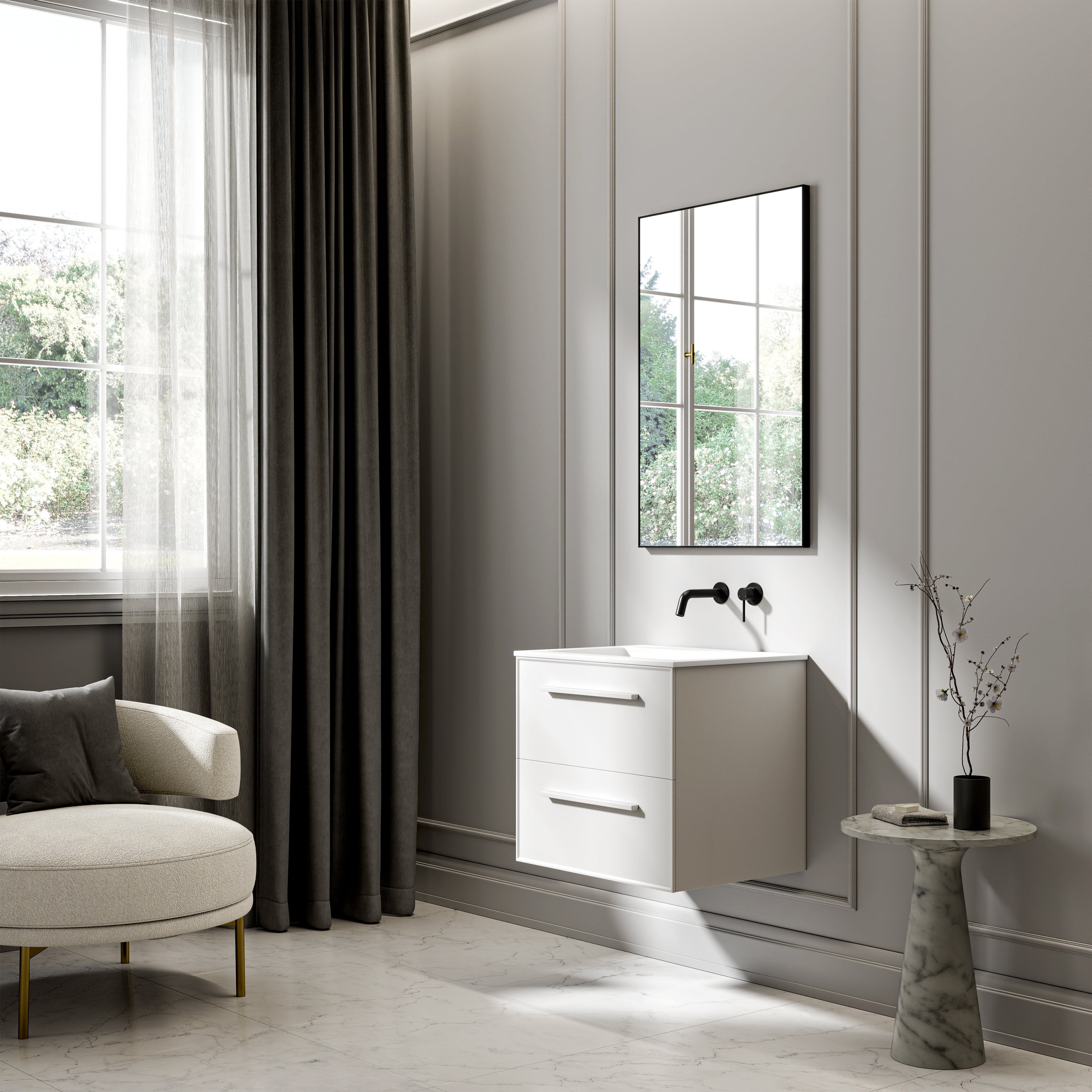 Farringdon Vanity Unit with Stone Basin (Matte White 600mm)
