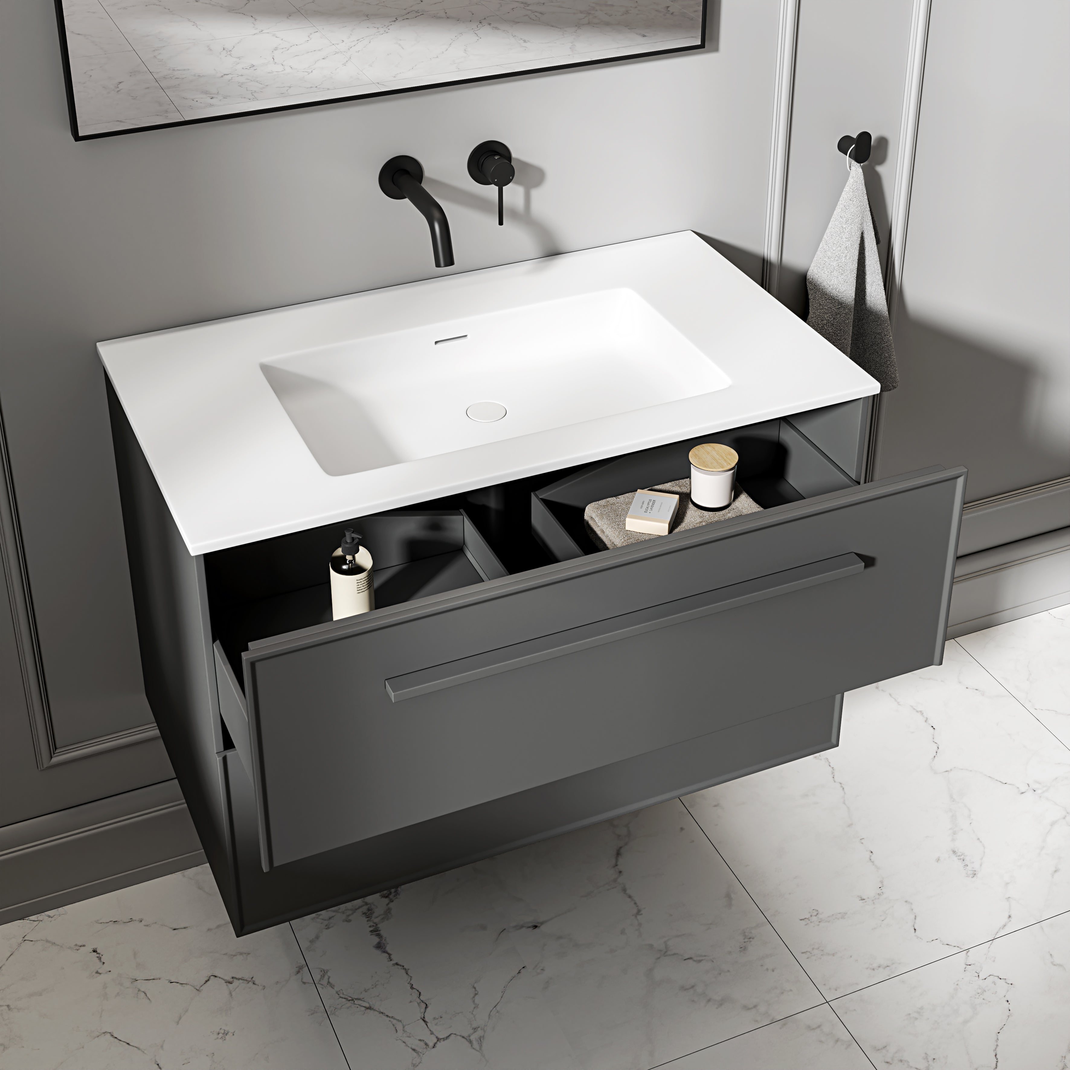 Farringdon Vanity Unit with Stone Basin (Matte Anthracite 800mm)