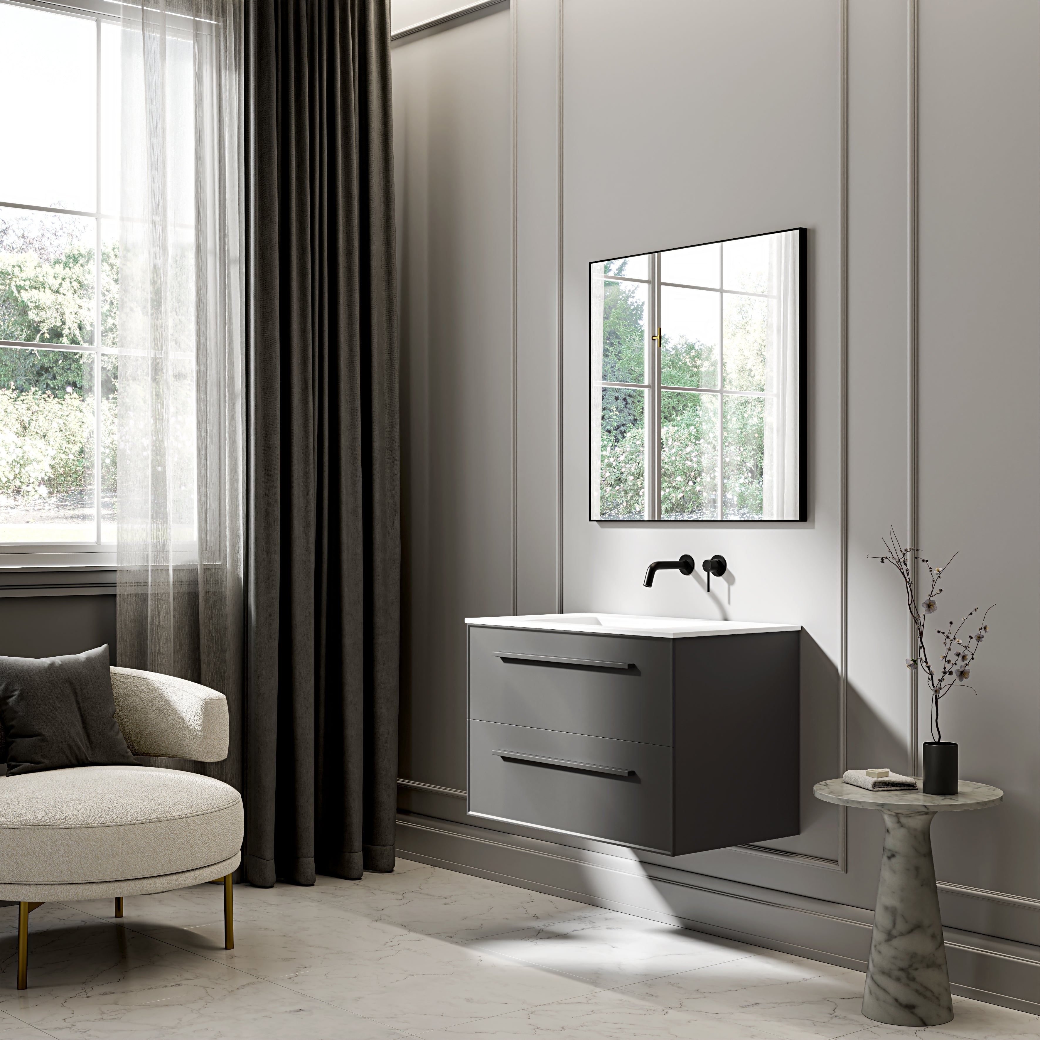 Farringdon Vanity Unit with Stone Basin (Matte Anthracite 800mm)