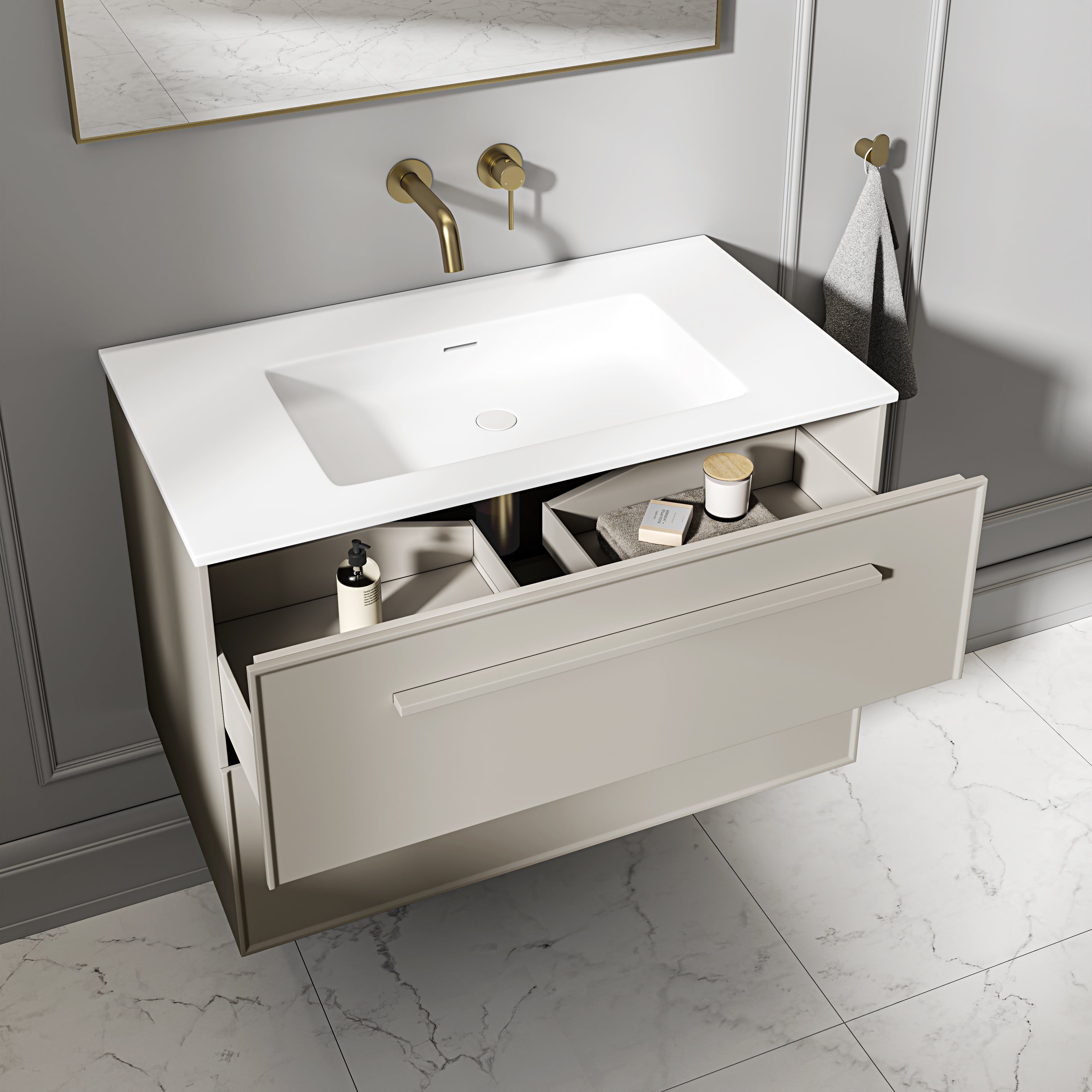 Farringdon Vanity Unit with Stone Basin (Matte Cappuccino 800mm)