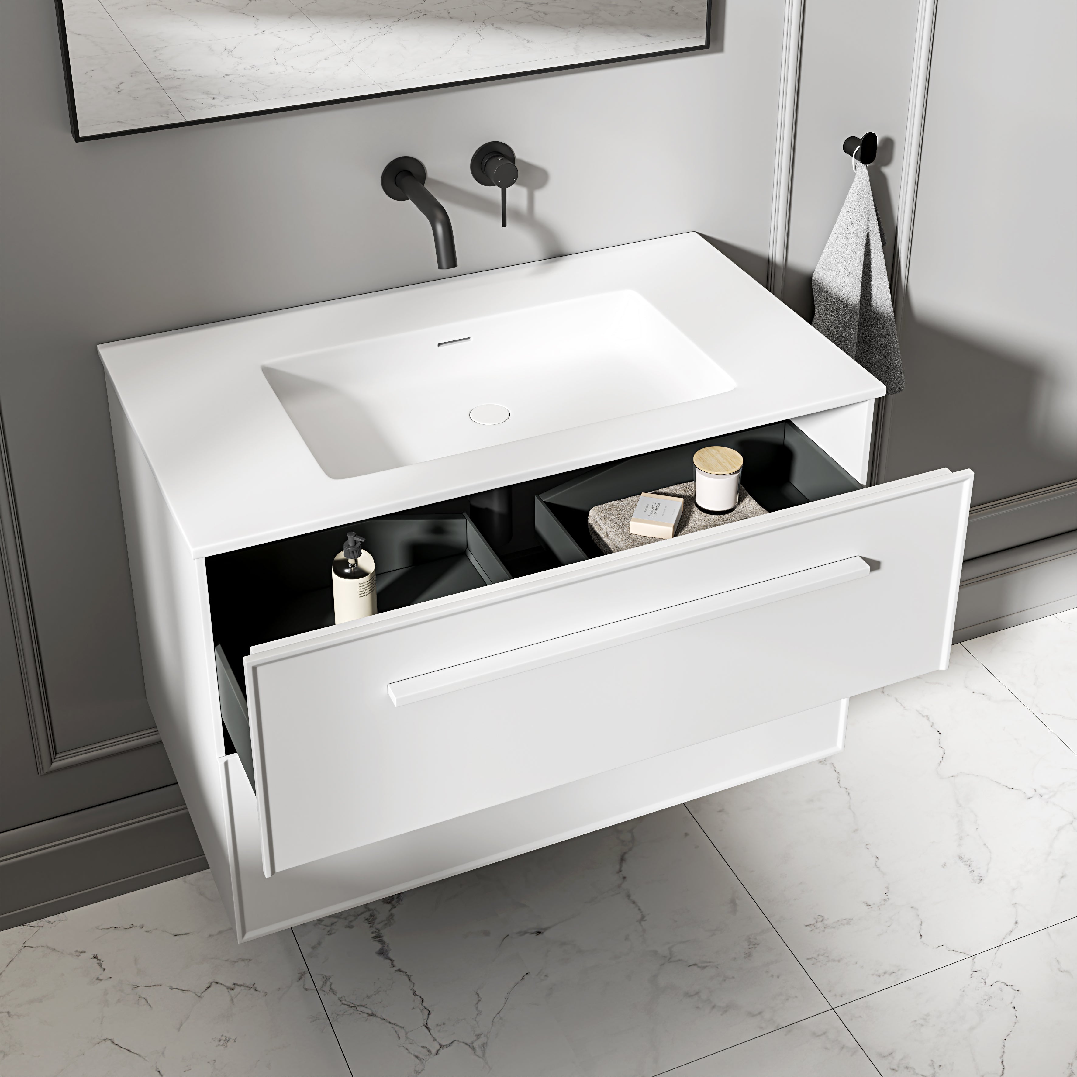 Farringdon Vanity Unit with Stone Basin (Matte White 800mm)