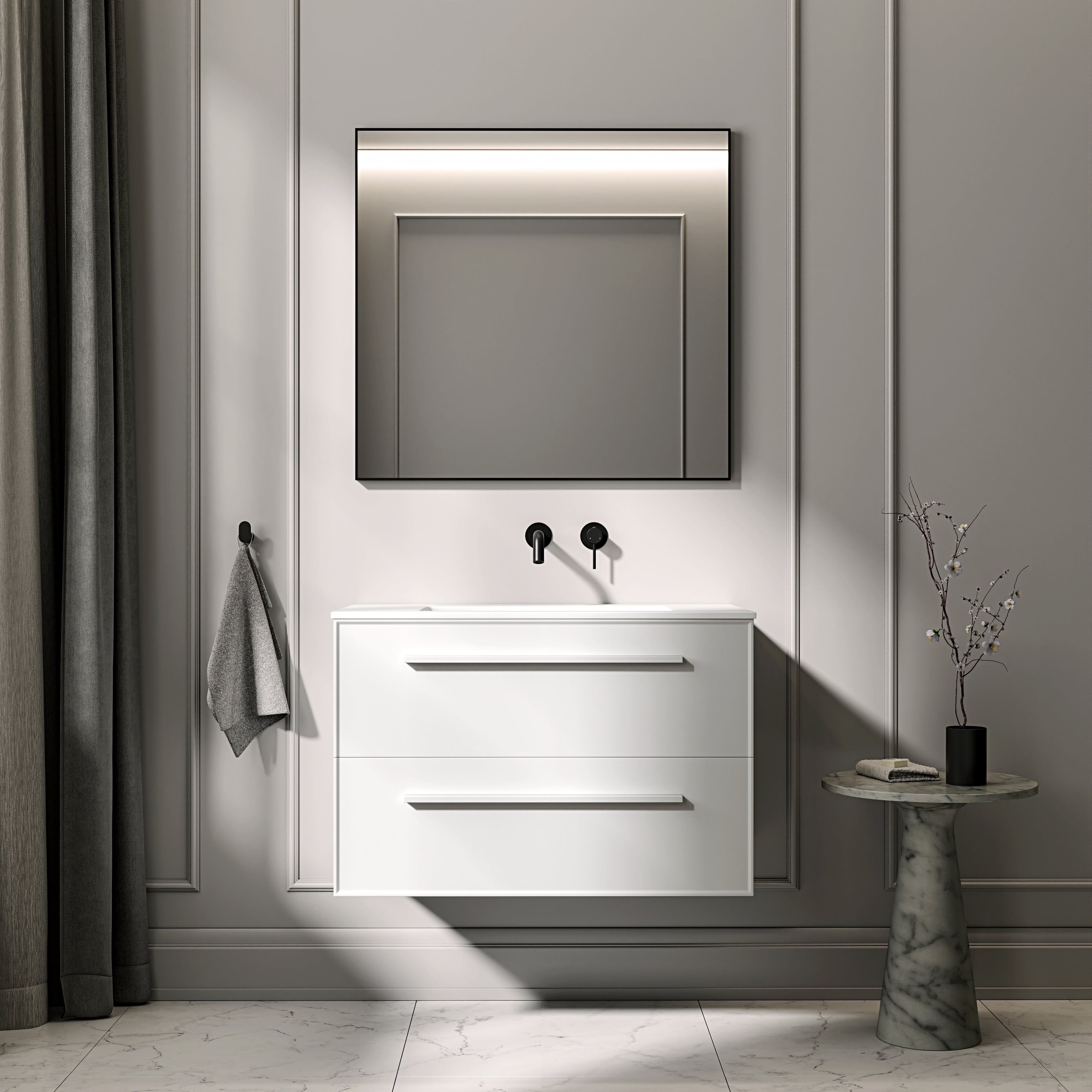 Farringdon Vanity Unit with Stone Basin (Matte White 800mm)