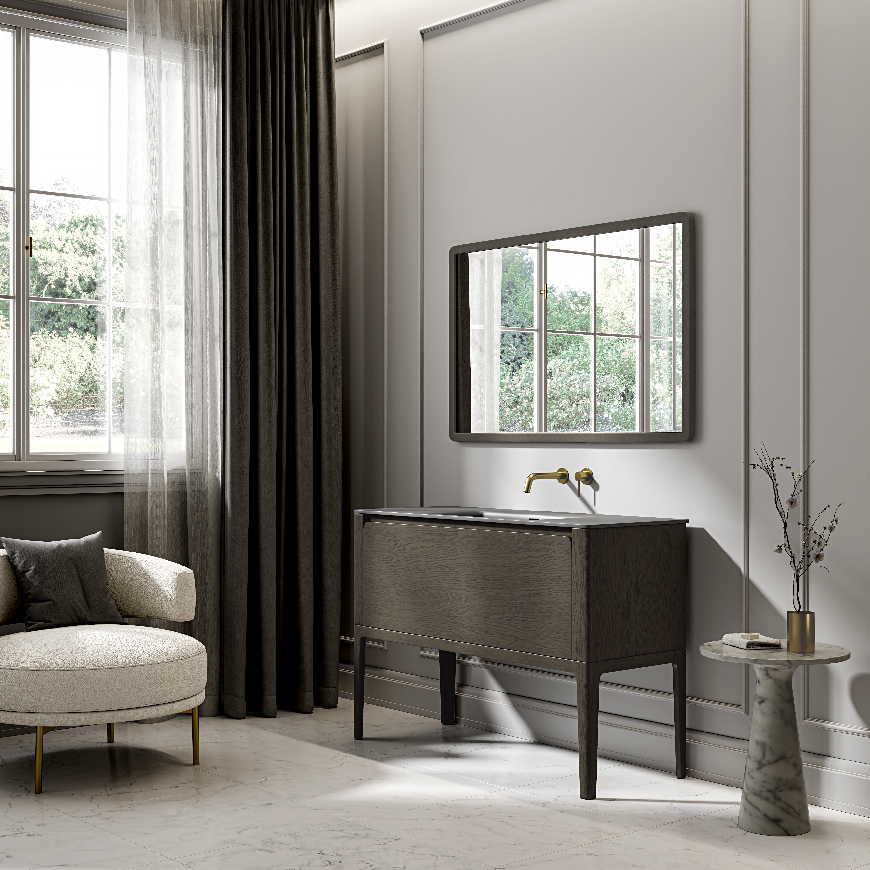 Jakarta Vanity Unit with Stone Basin (Dark Oak 1200mm)