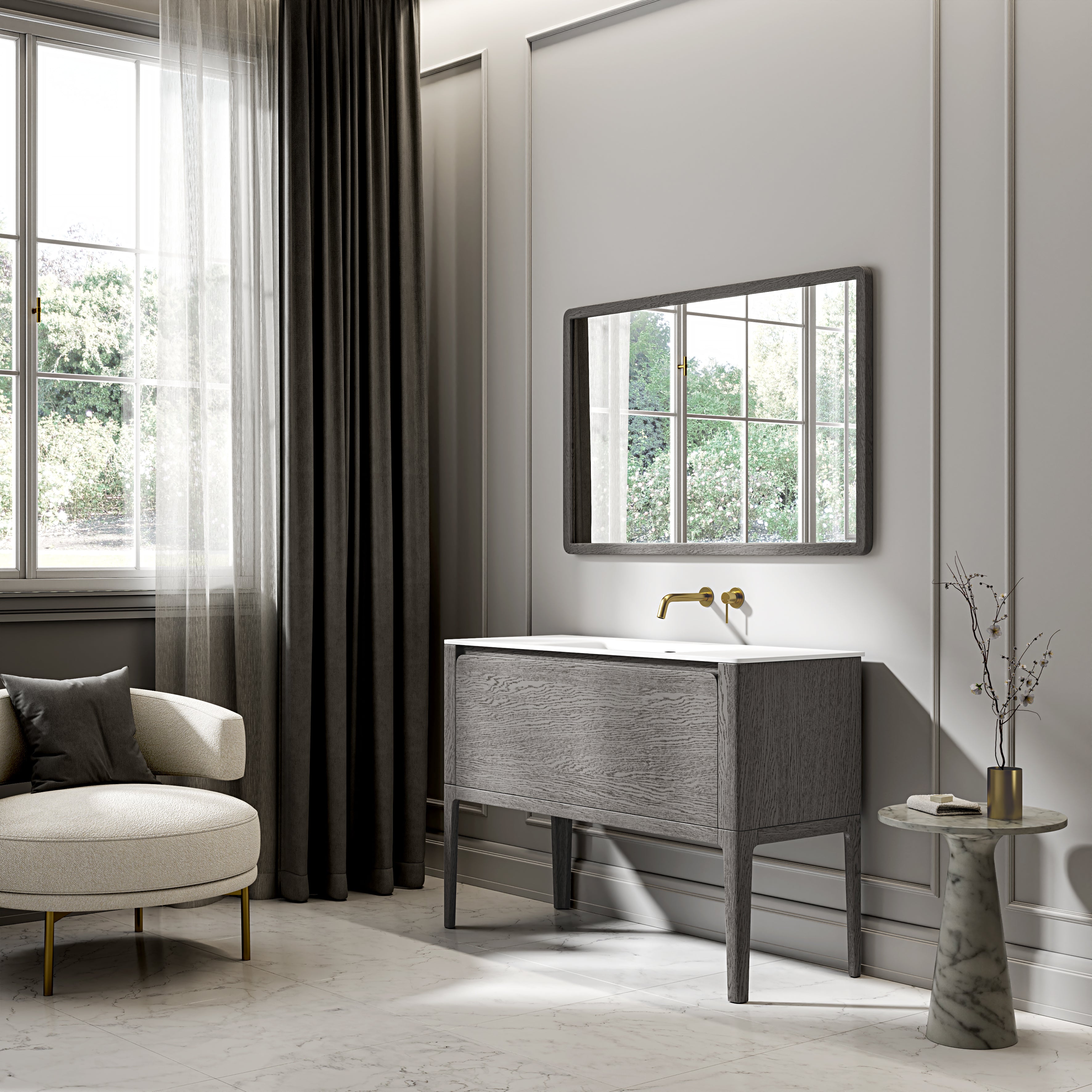 Jakarta Vanity Unit with Stone Basin (Grey Oak 1200mm)