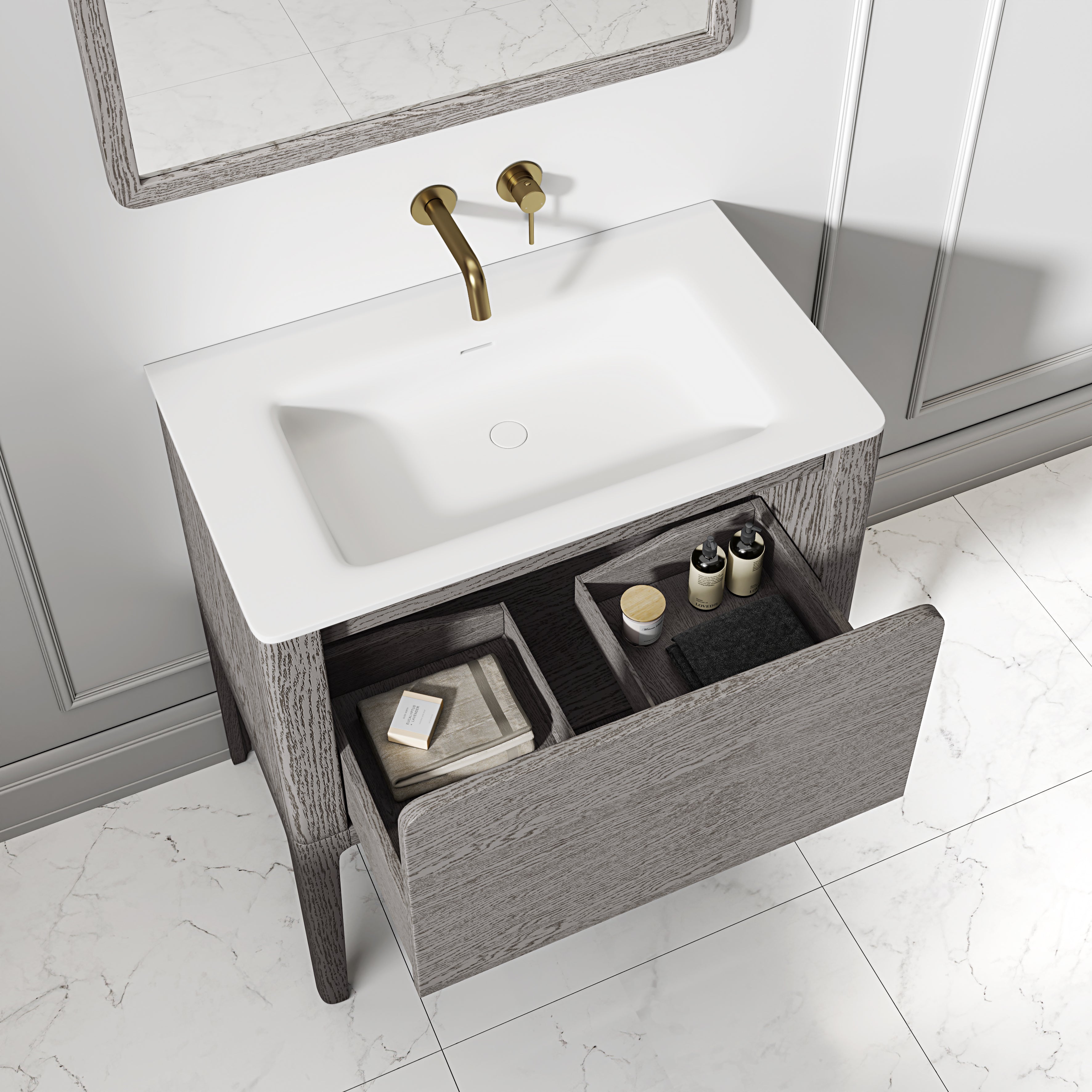 Jakarta Vanity Unit with Stone Basin (Grey Oak 800mm)