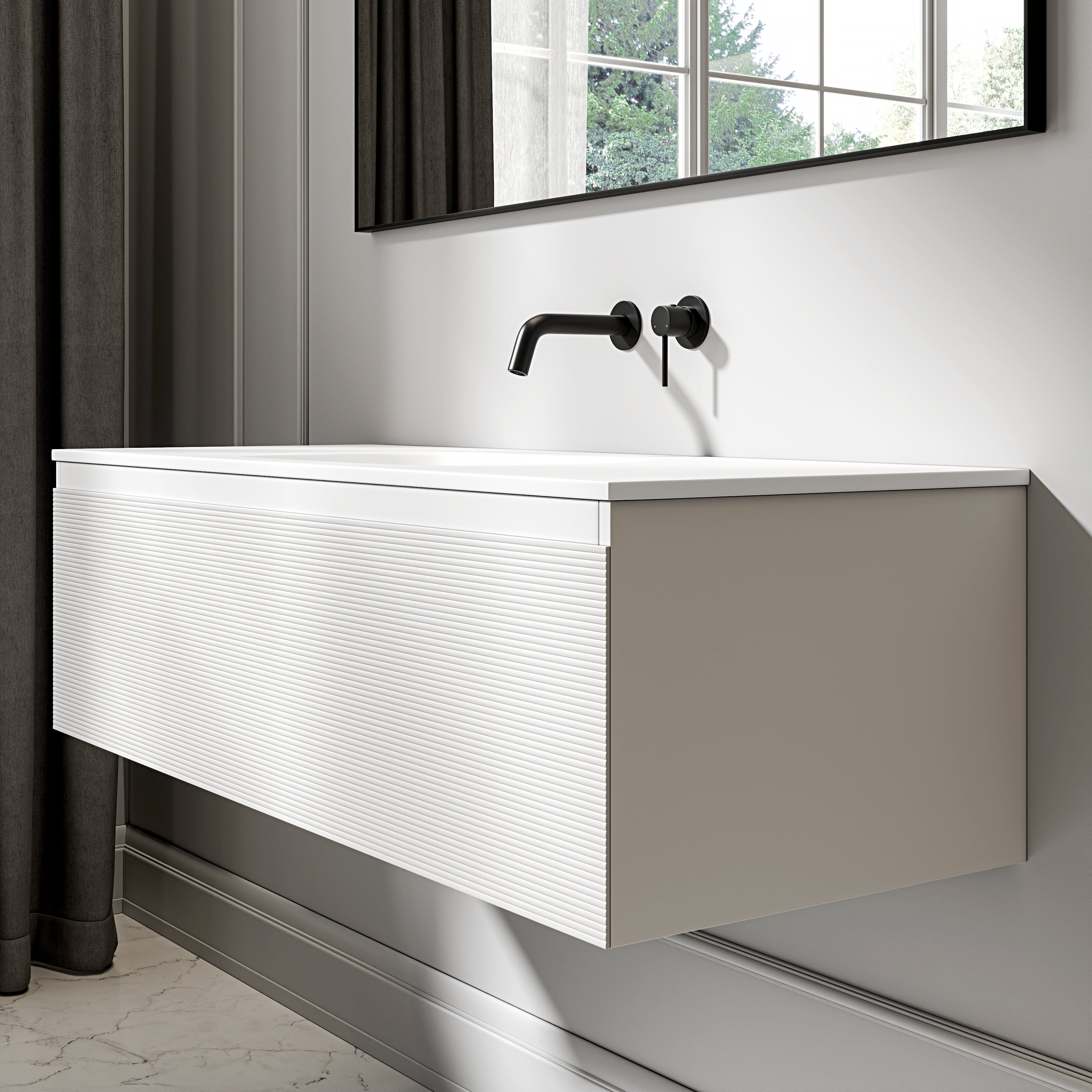 Kingswood Fluted Vanity Unit with Stone Basin (Matte White 1200mm)