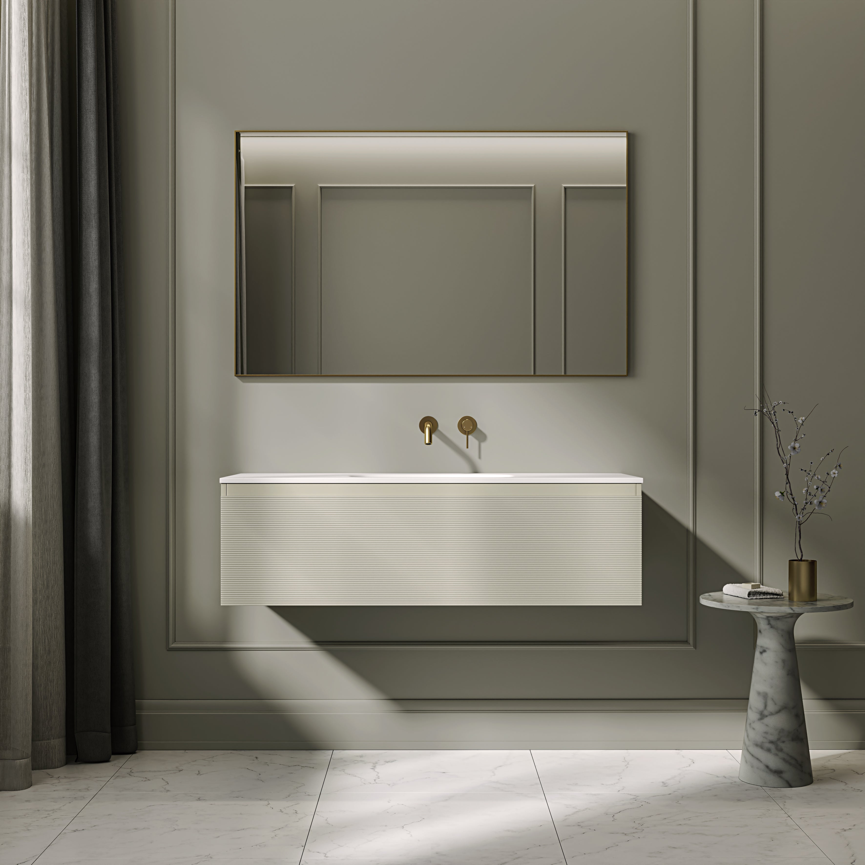 Kingswood Fluted Vanity Unit with Stone Basin (Olive 1200mm)