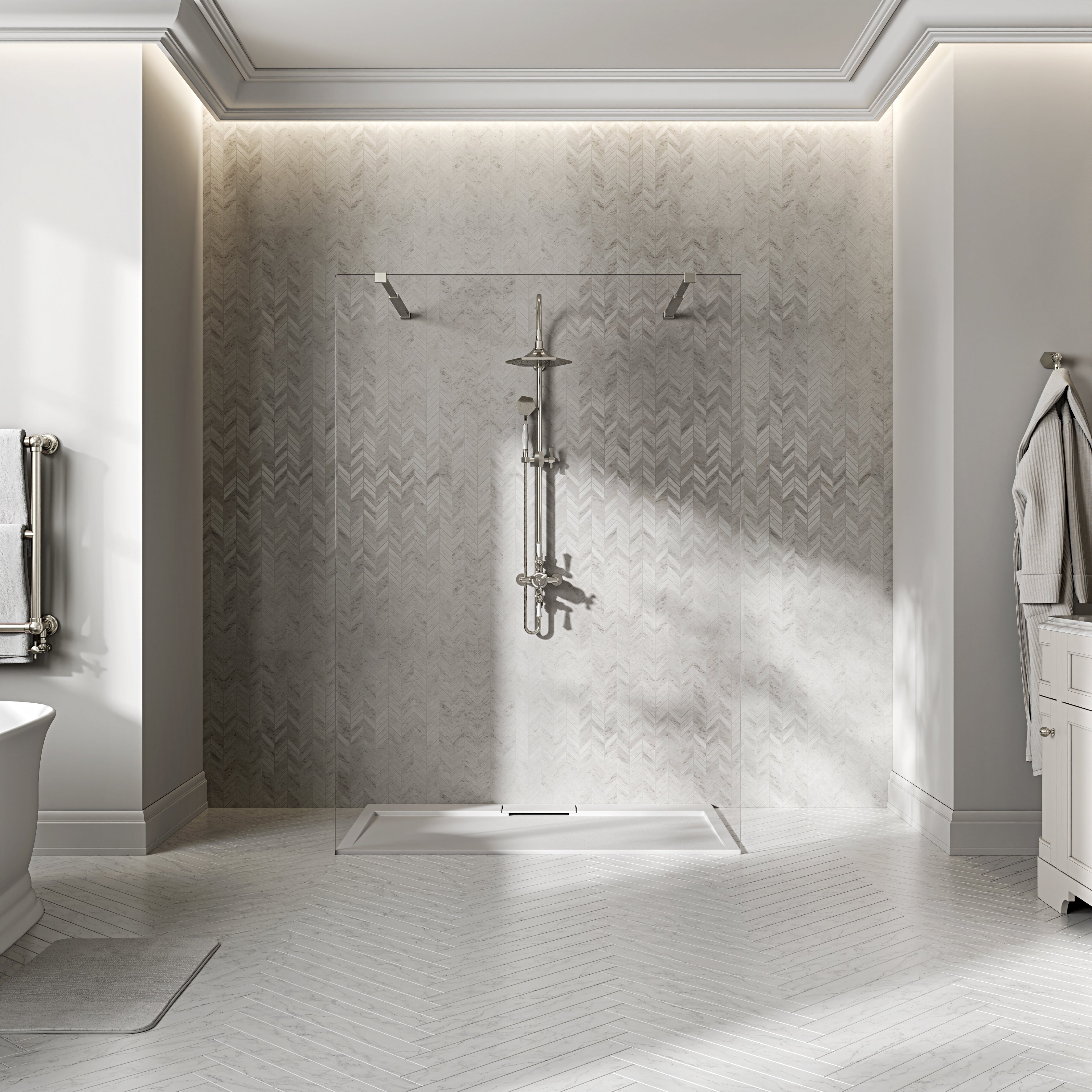 Vida Matte White Stone Landscape Shower Tray