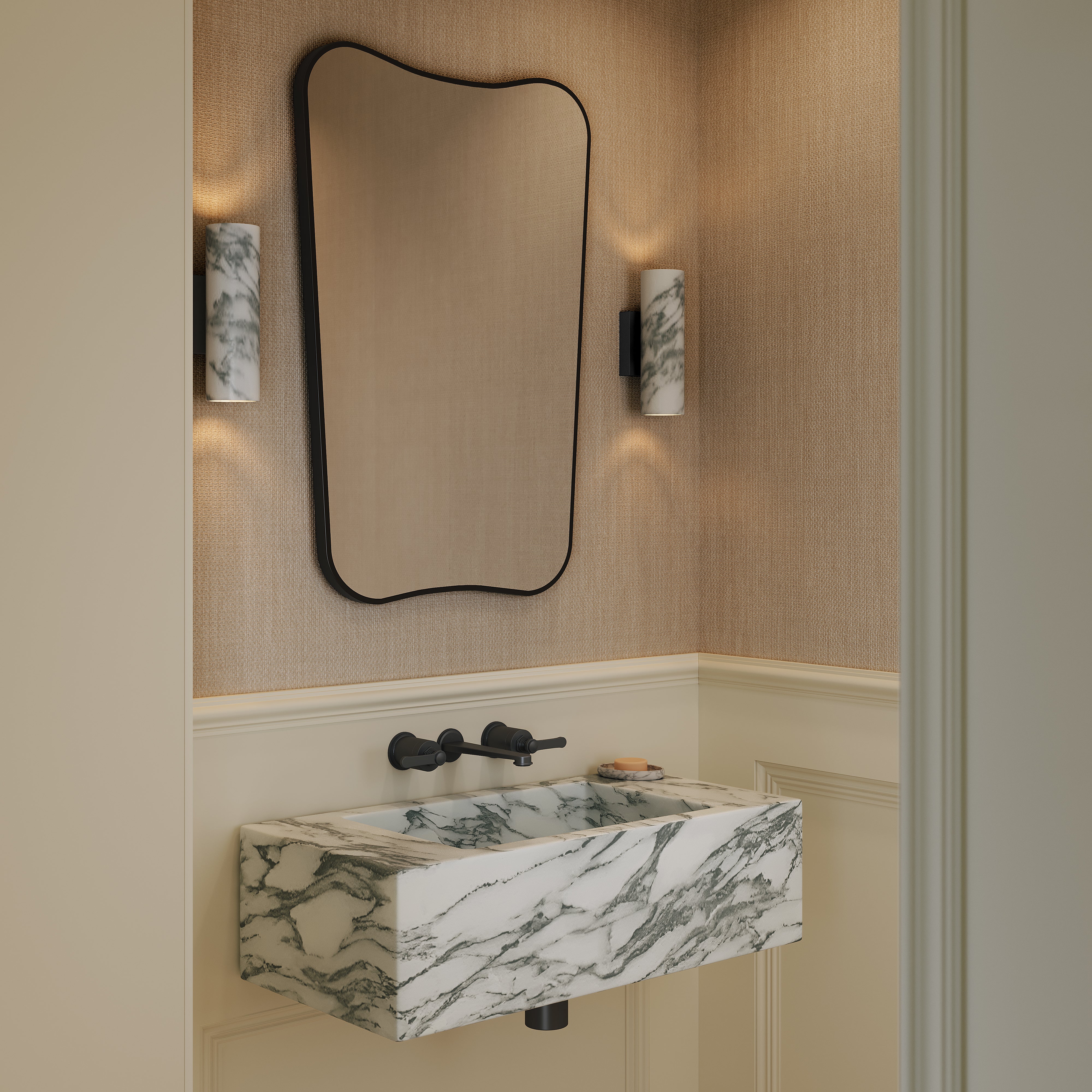 Henley Matte Black Curved Mirror 650mm