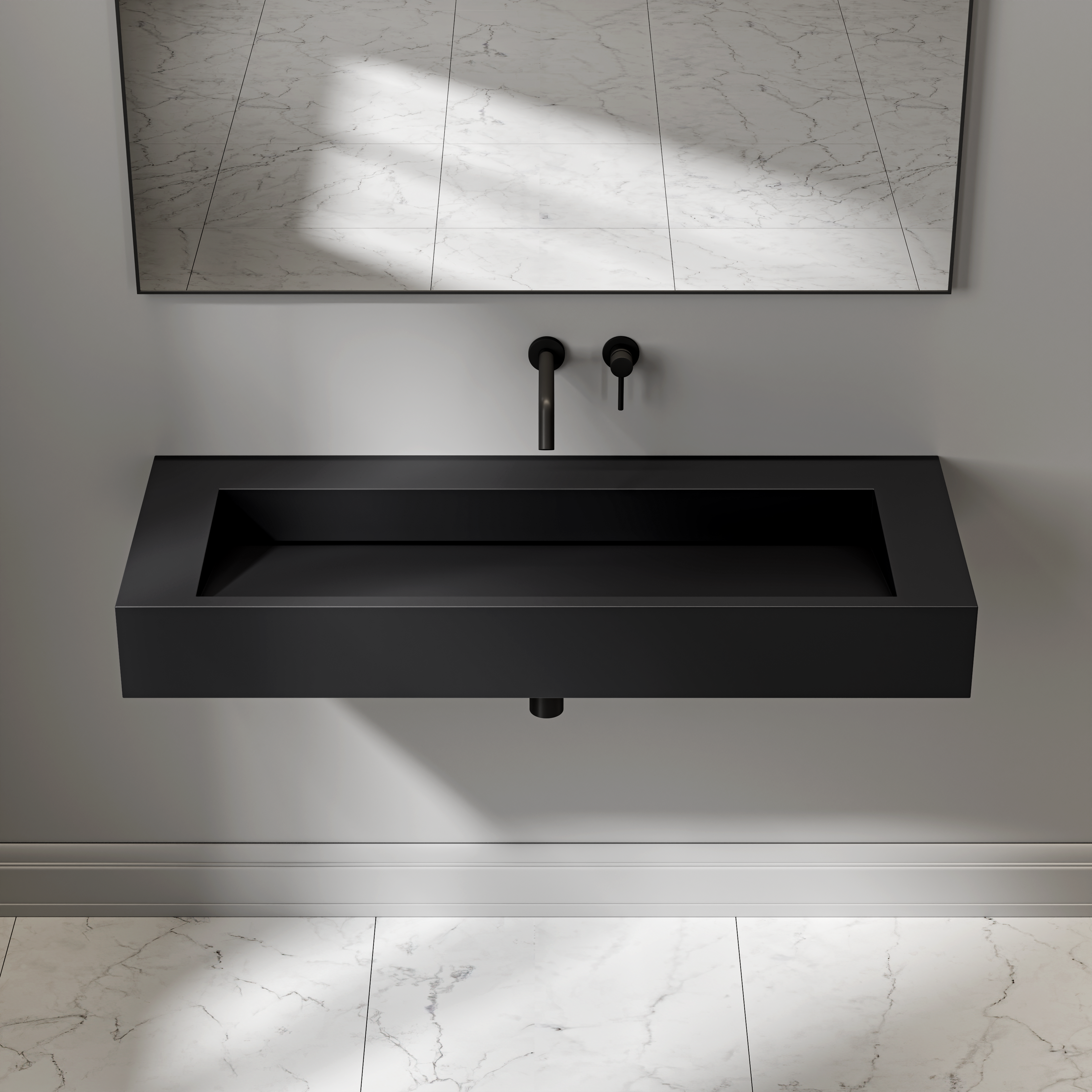 Erling Stone Wall Hung Basin Matte Black 1200mm