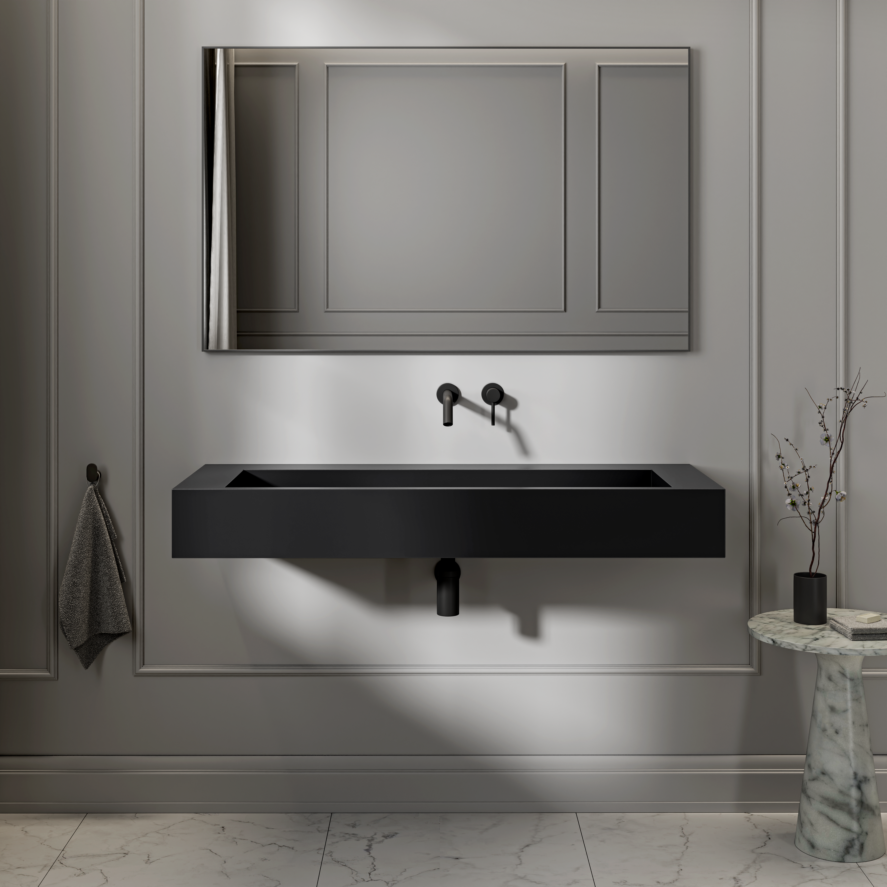 Erling Stone Wall Hung Basin Matte Black 1200mm