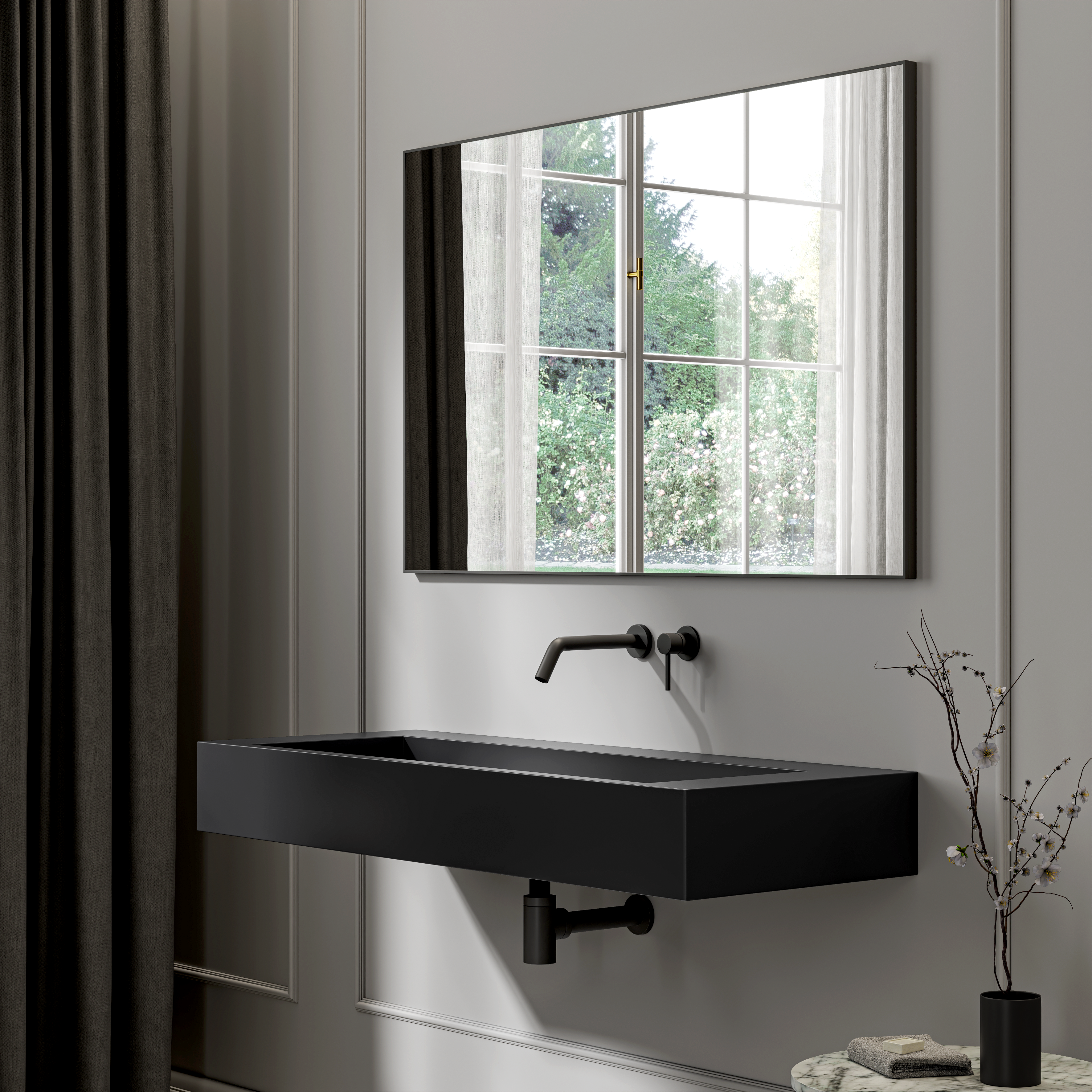 Erling Stone Wall Hung Basin Matte Black 1200mm