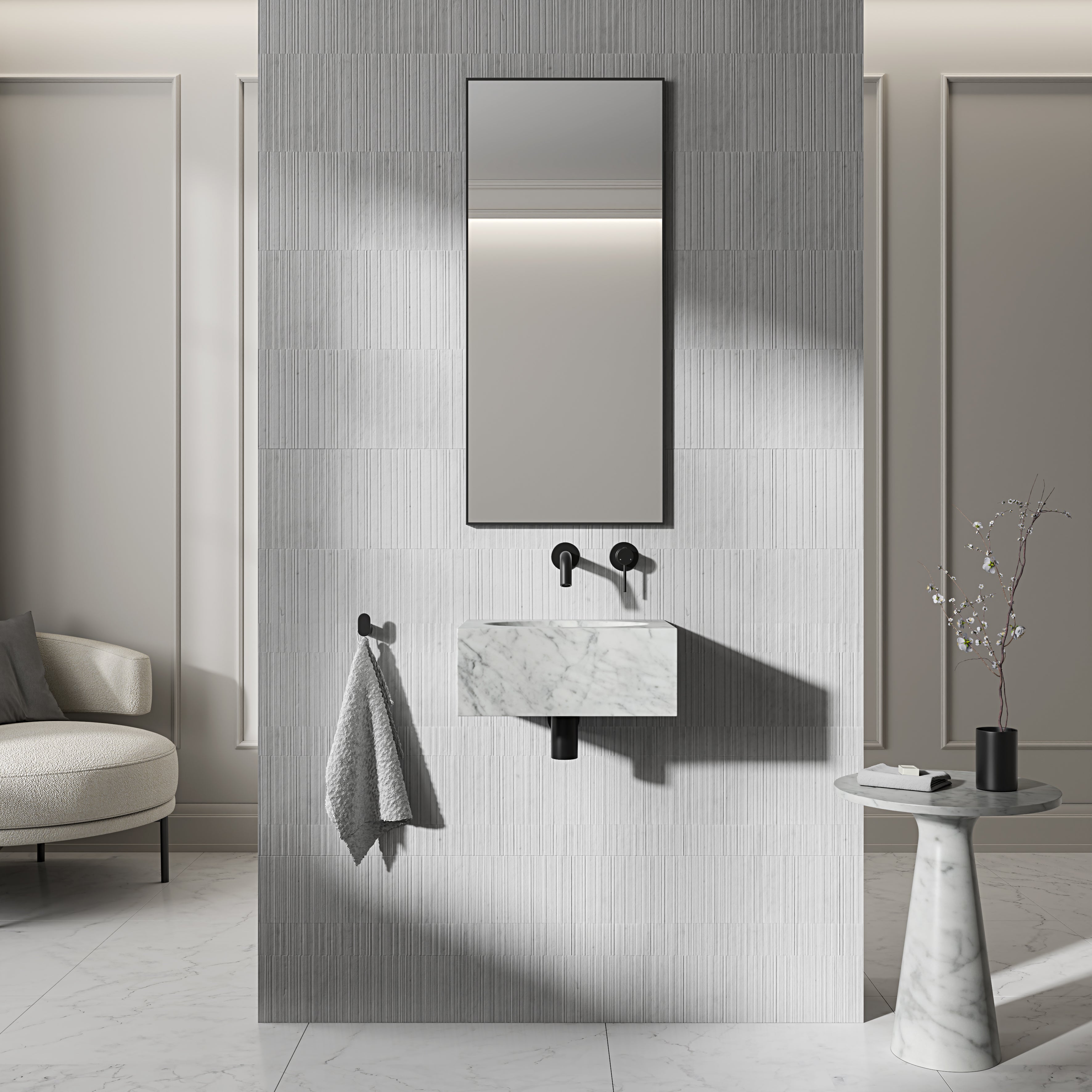 Vienna Carrara Marble Wall Hung Basin 400mm