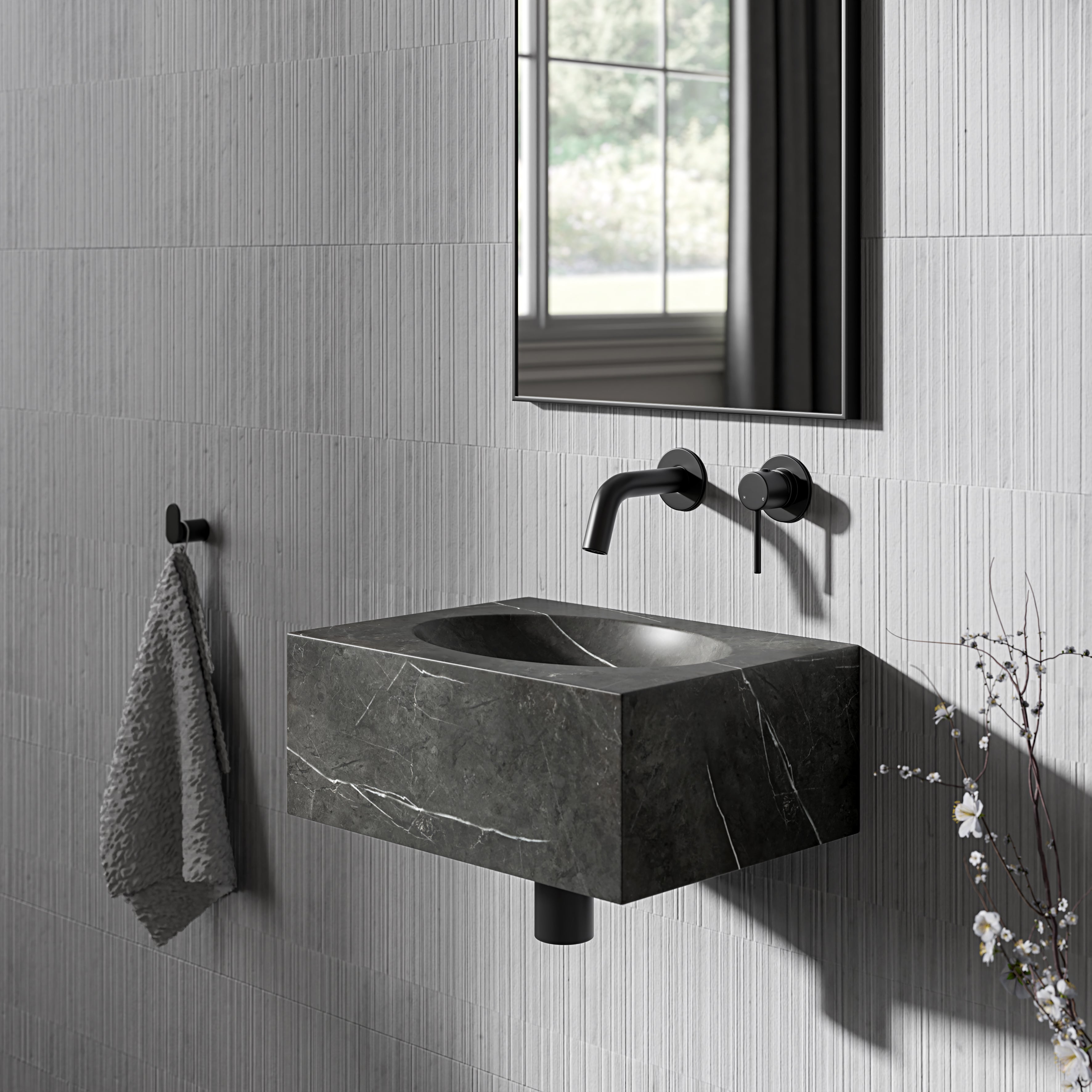 Vienna Pietra Grey Marble Wall Hung Basin 400mm