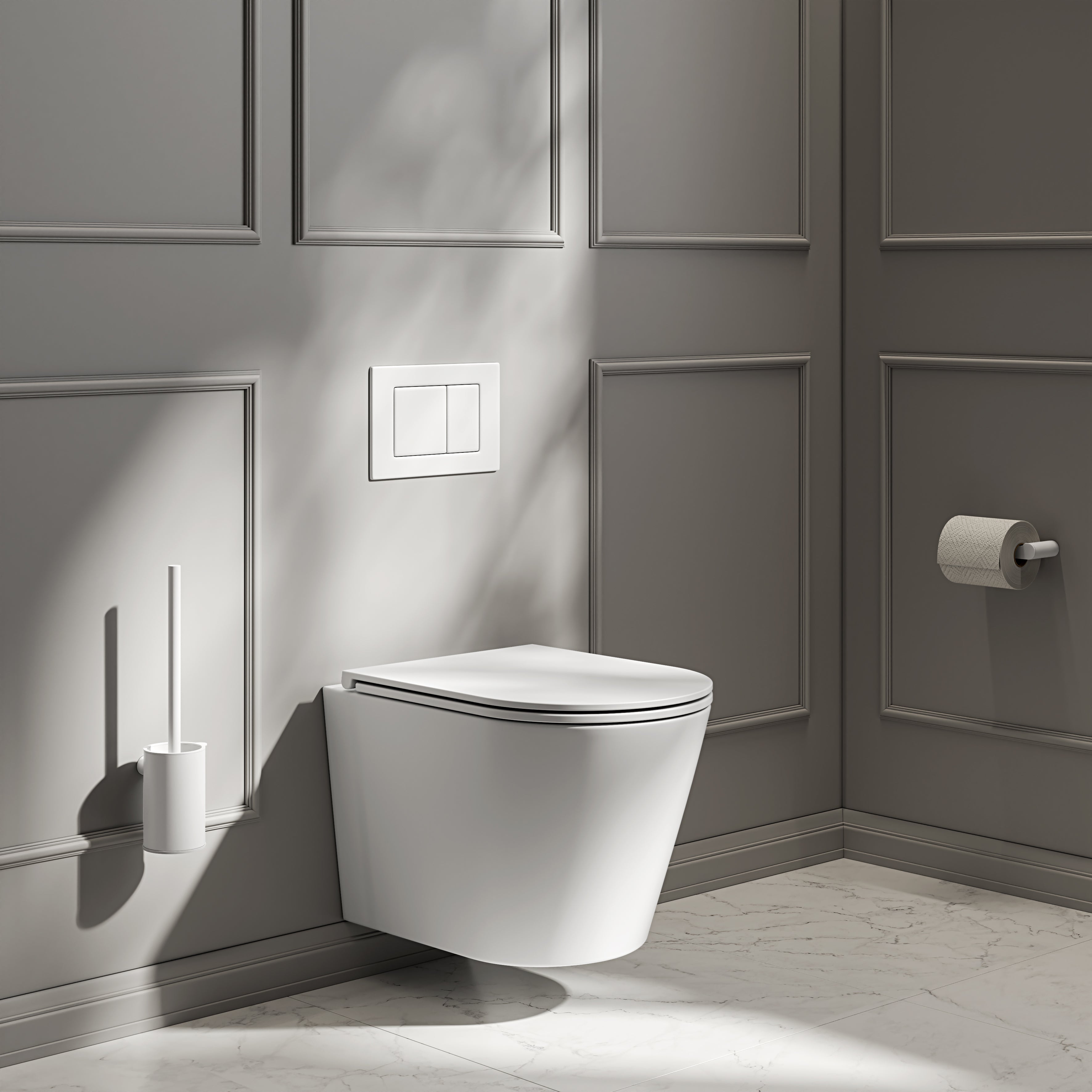 Nuvo Wall Hung Rimless Matte White Toilet with Concealed Frame Cistern & Matte White Flush Plate