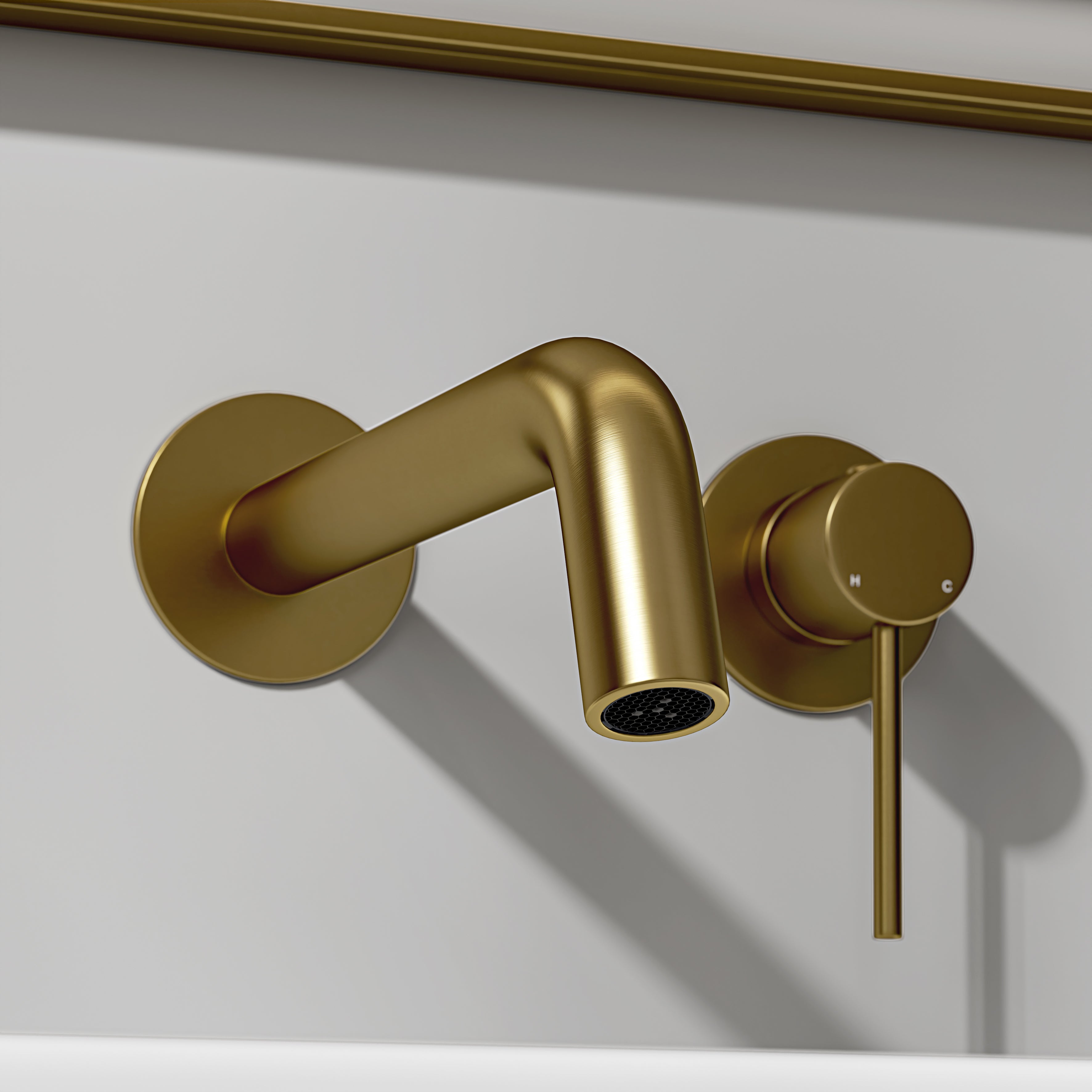 Nuvo Brushed Gold Wall Mounted Basin Mixer Tap