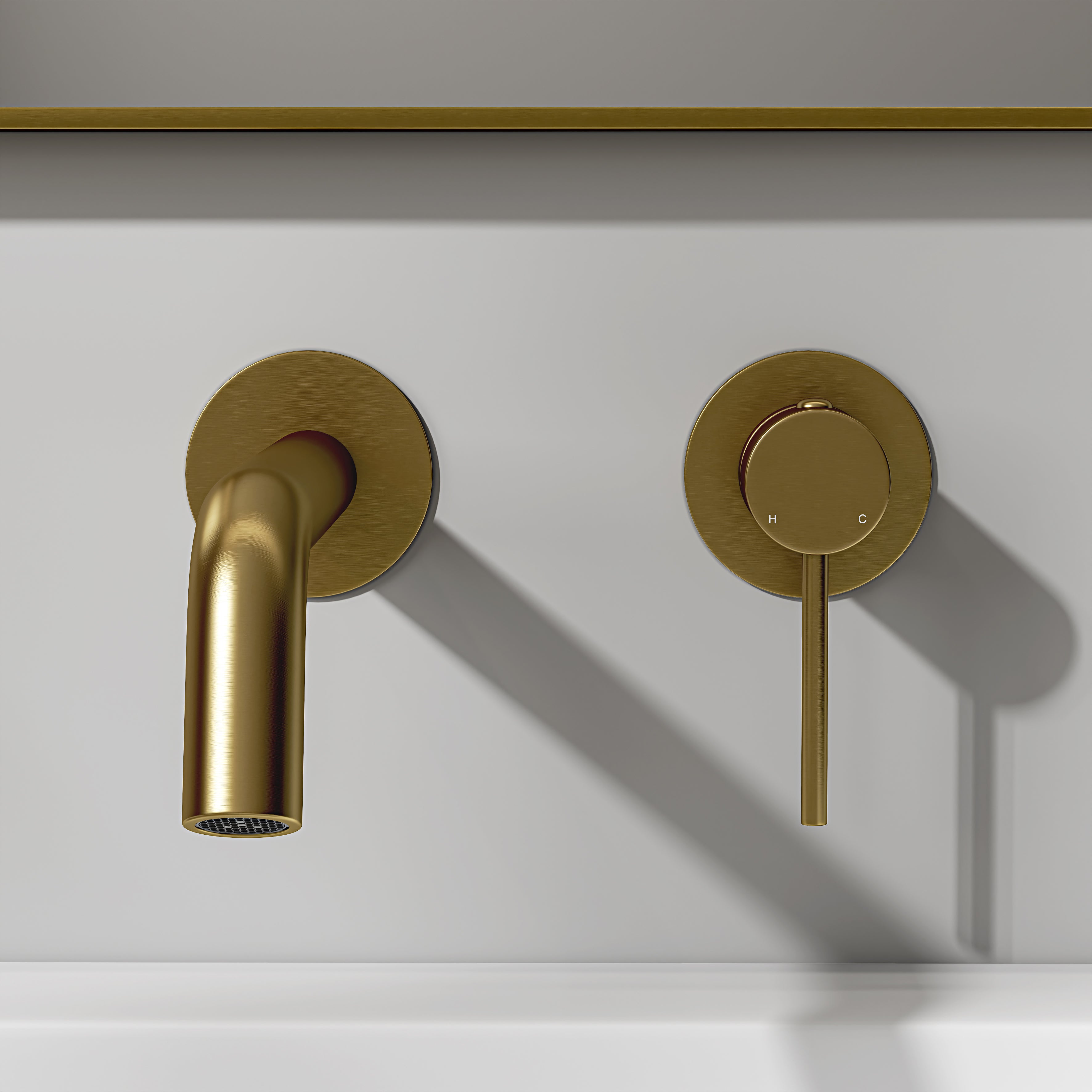 Nuvo Brushed Gold Wall Mounted Basin Mixer Tap