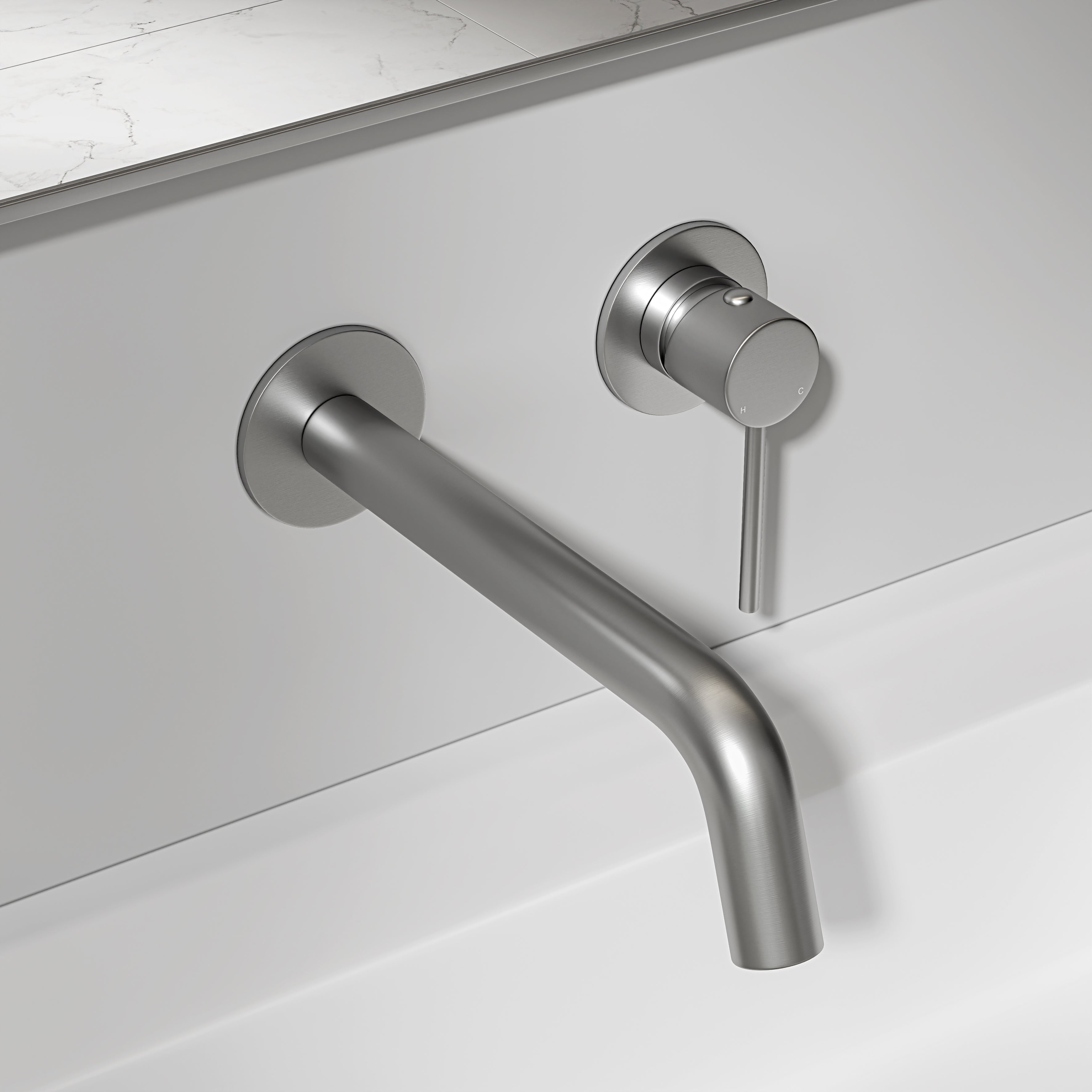 Nuvo Brushed Stainless Wall Mounted Basin Mixer Tap