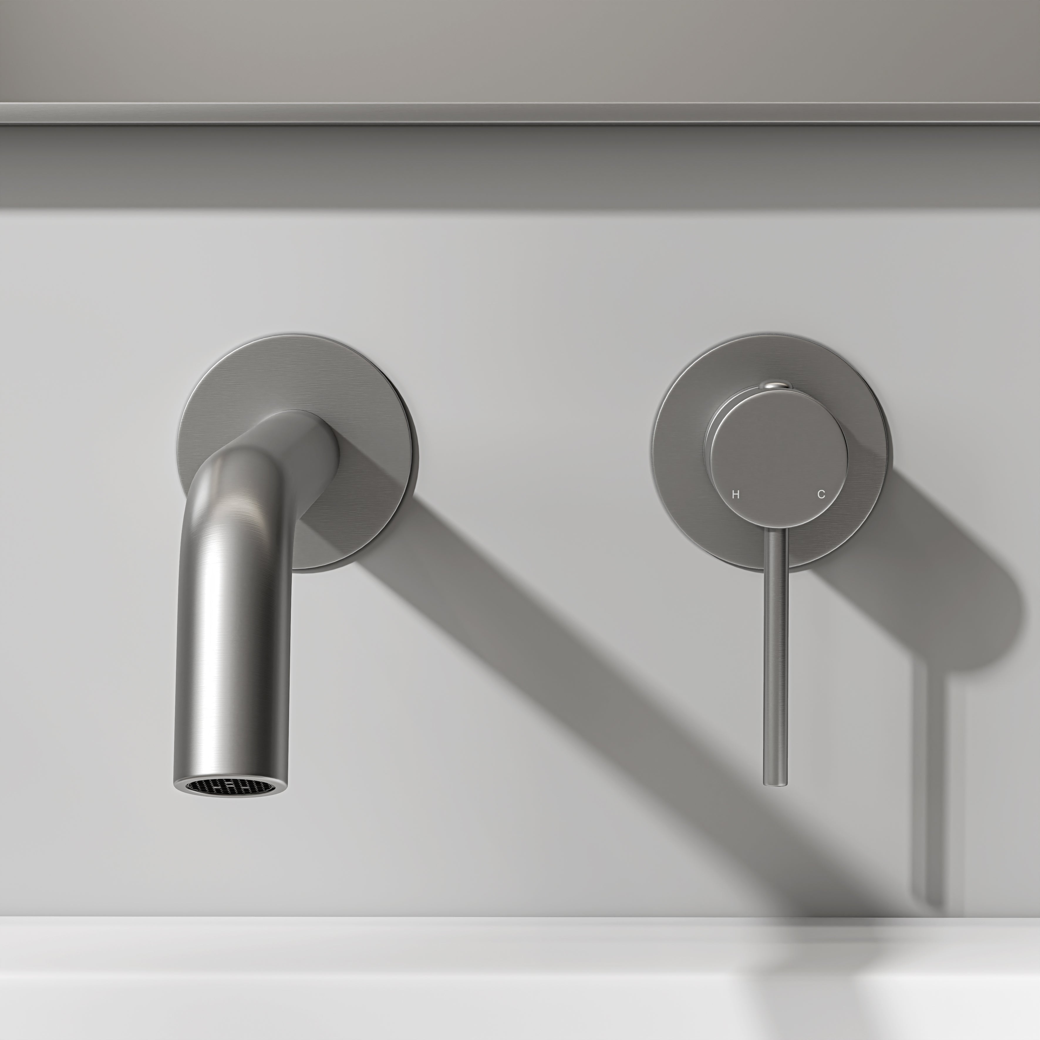 Nuvo Brushed Stainless Wall Mounted Basin Mixer Tap