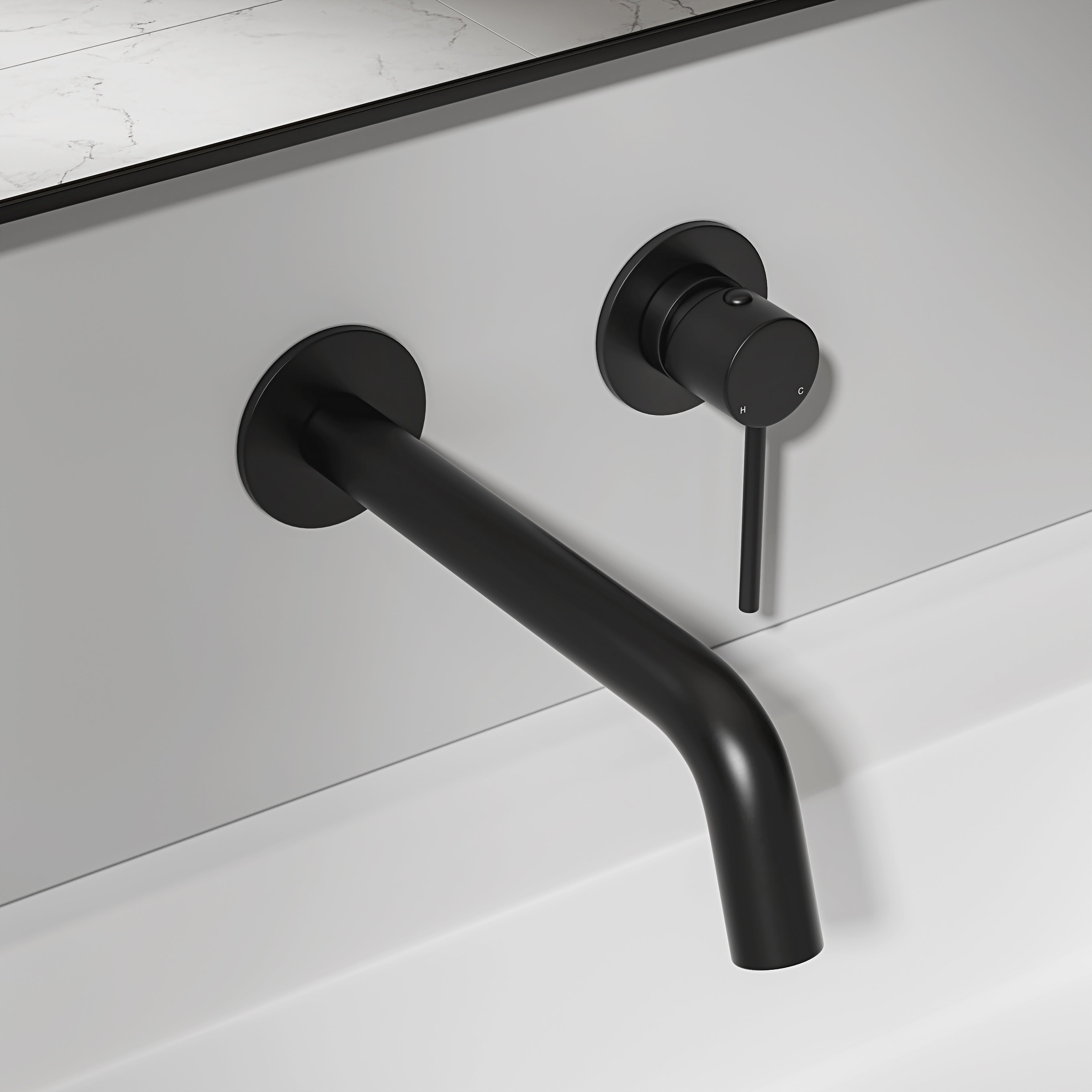 Nuvo Matte Black Wall Mounted Basin Mixer Tap