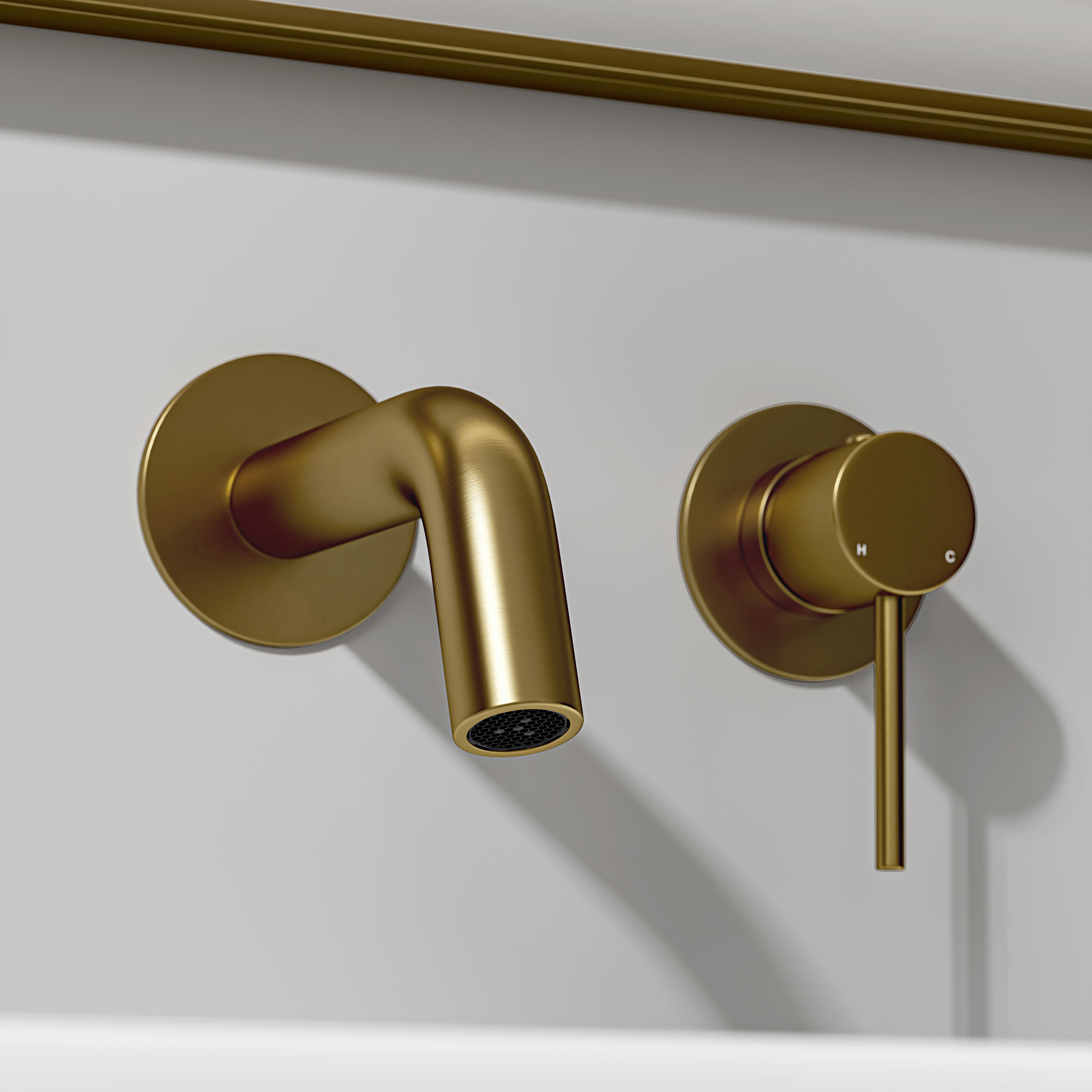 Nuvo Brushed Gold Short Projection Wall Mounted Basin Mixer Tap