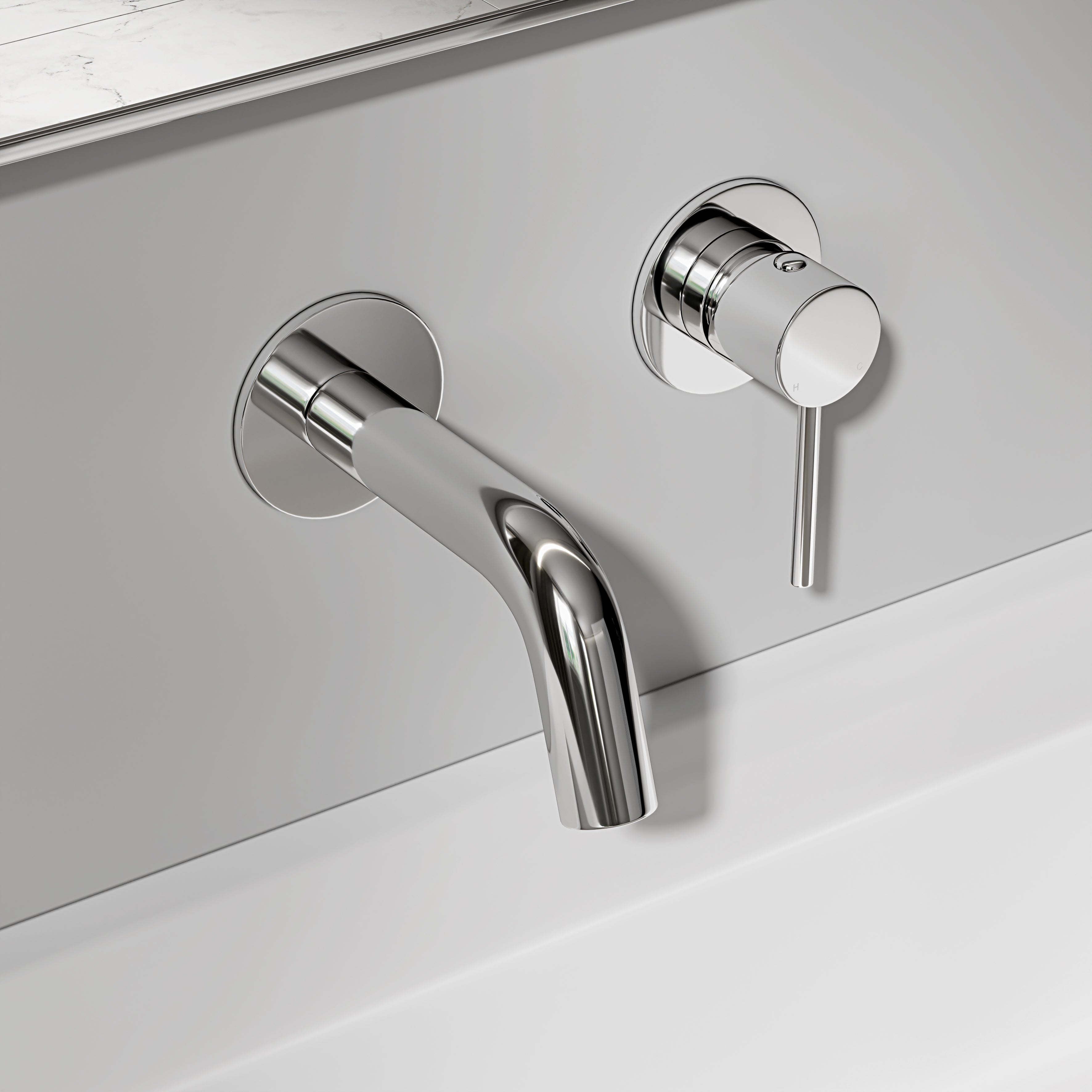 Nuvo Chrome Short Projection Wall Mounted Basin Mixer Tap