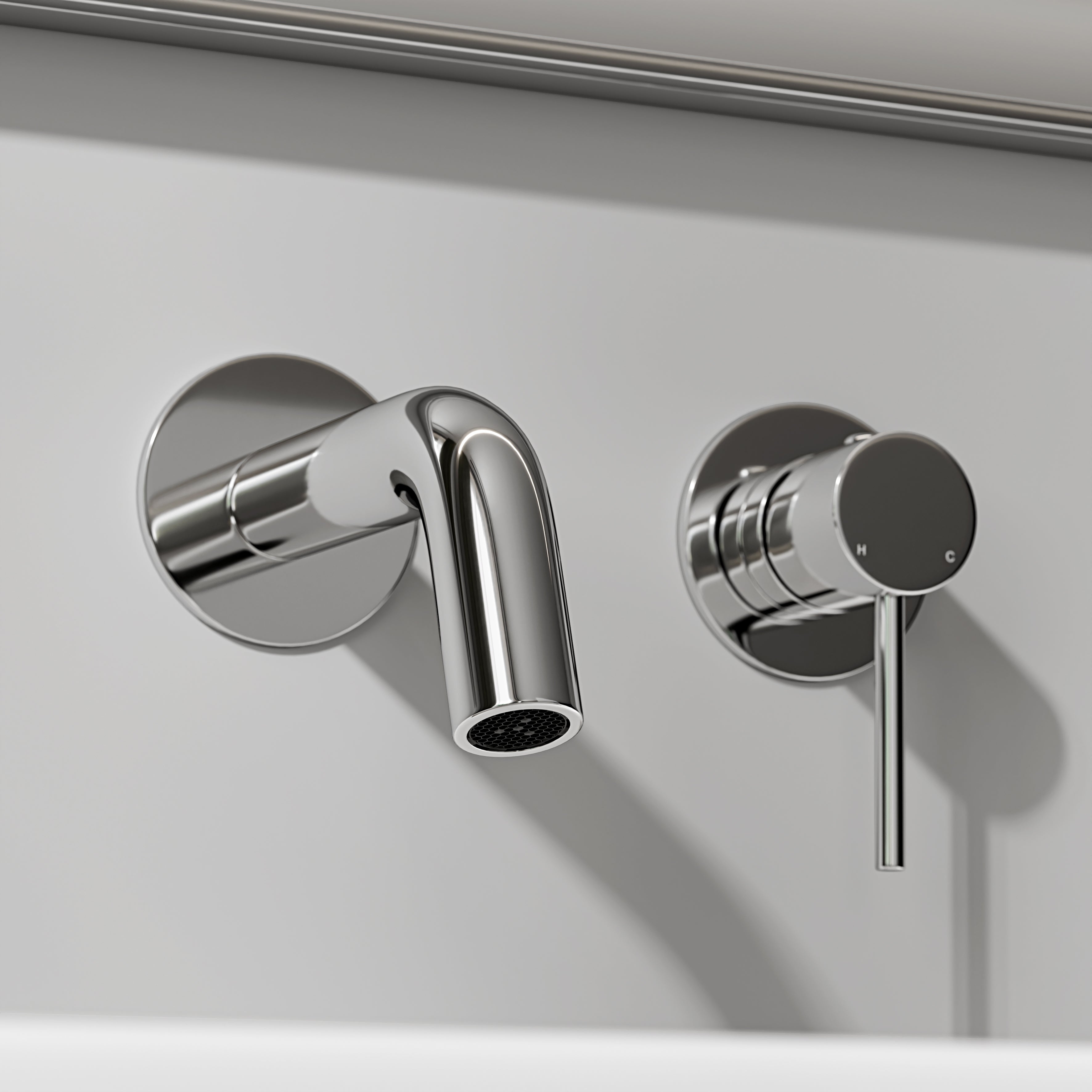 Nuvo Chrome Short Projection Wall Mounted Basin Mixer Tap