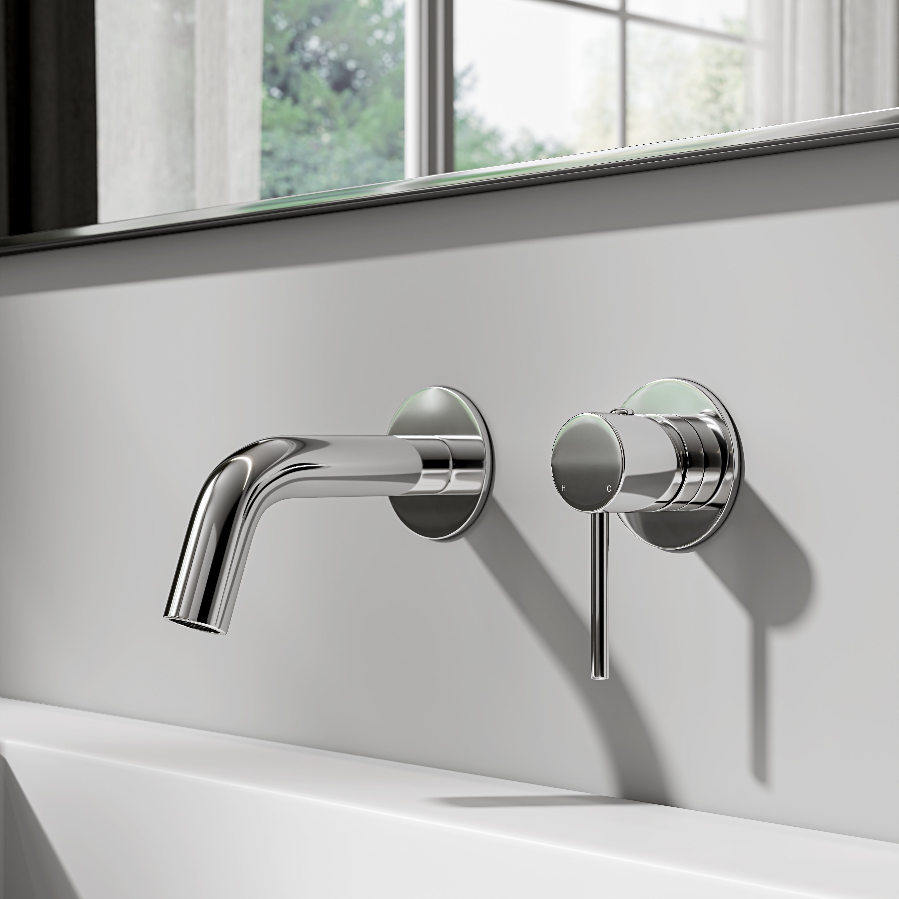 Nuvo Chrome Short Projection Wall Mounted Basin Mixer Tap
