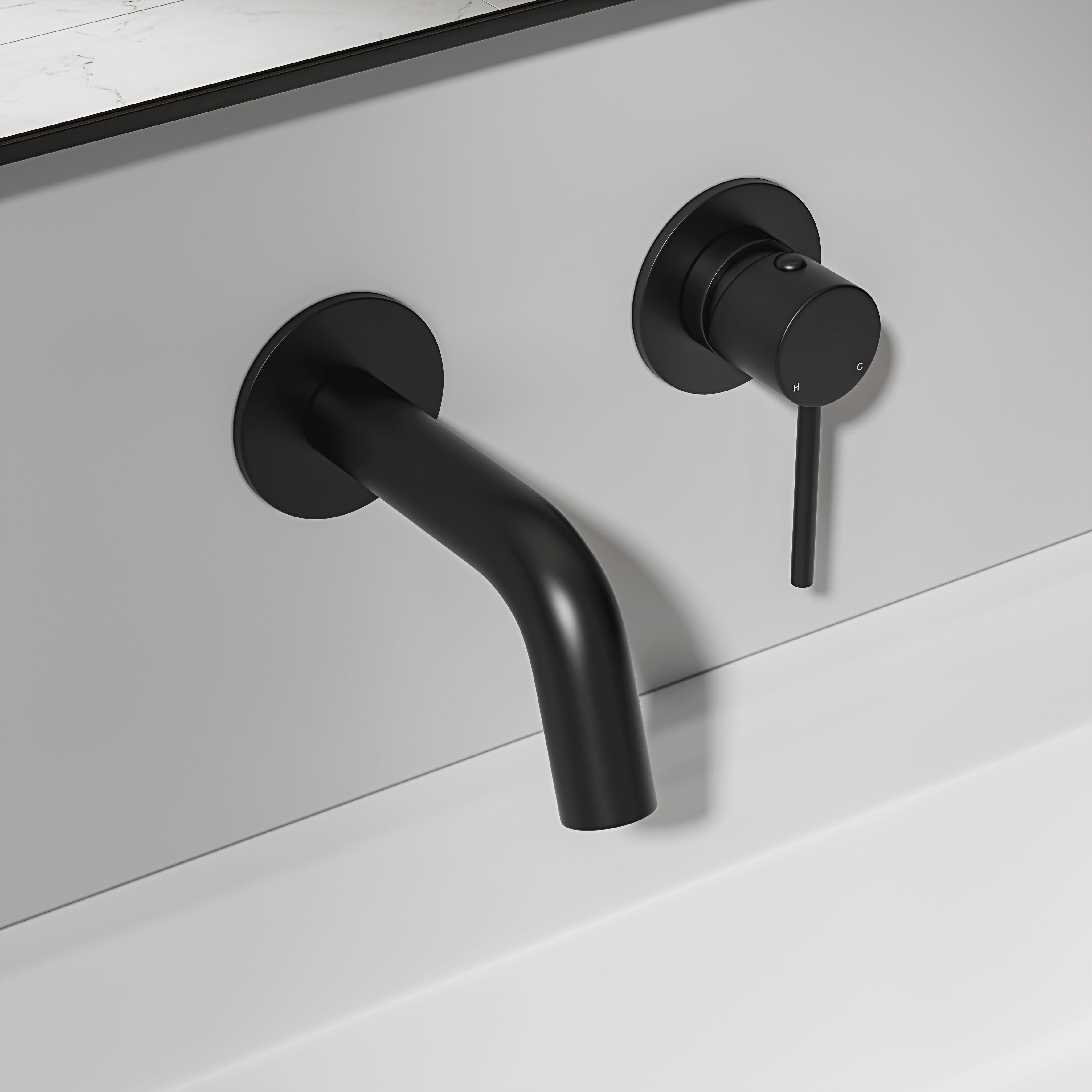 Nuvo Matte Black Short Projection Wall Mounted Basin Mixer Tap