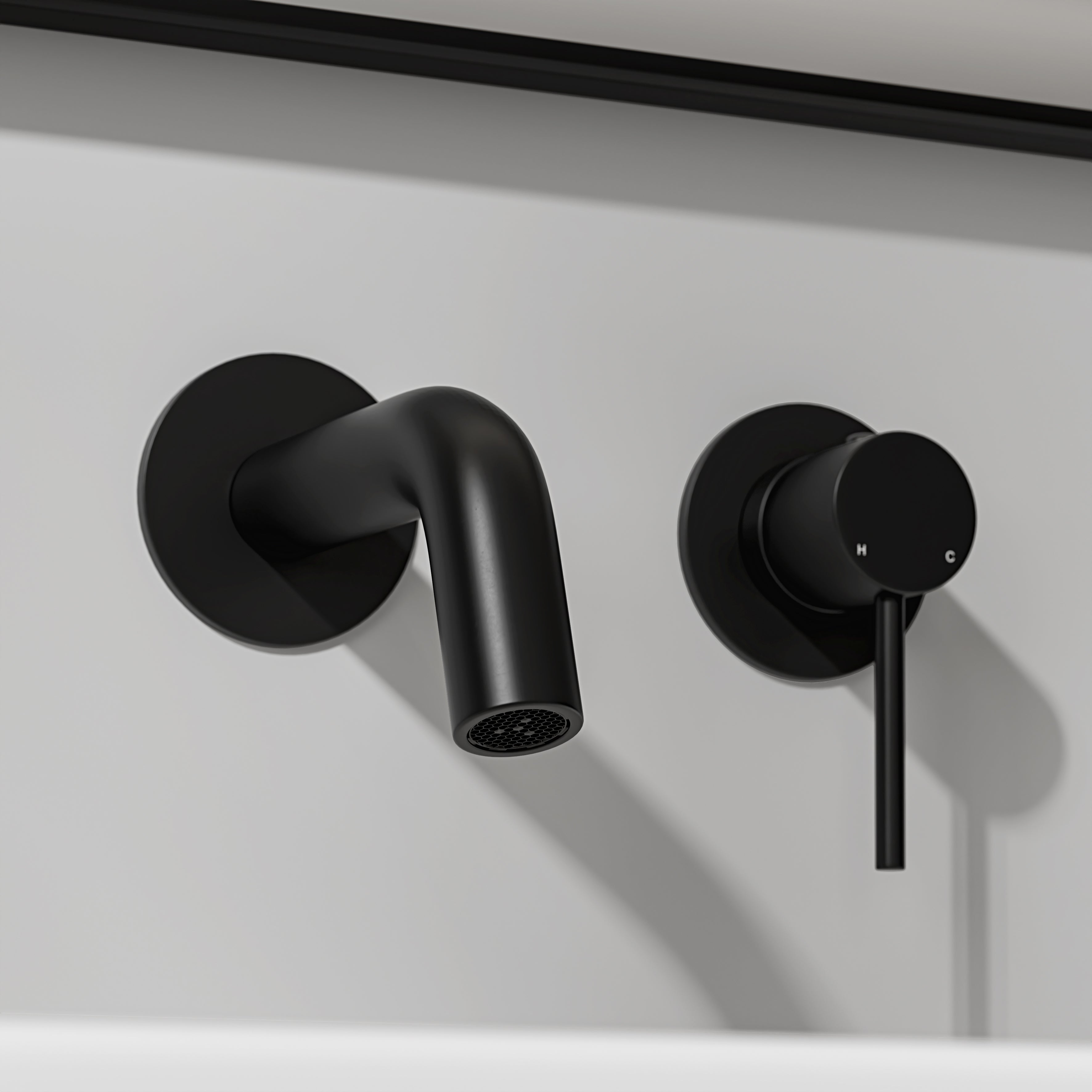 Nuvo Matte Black Short Projection Wall Mounted Basin Mixer Tap