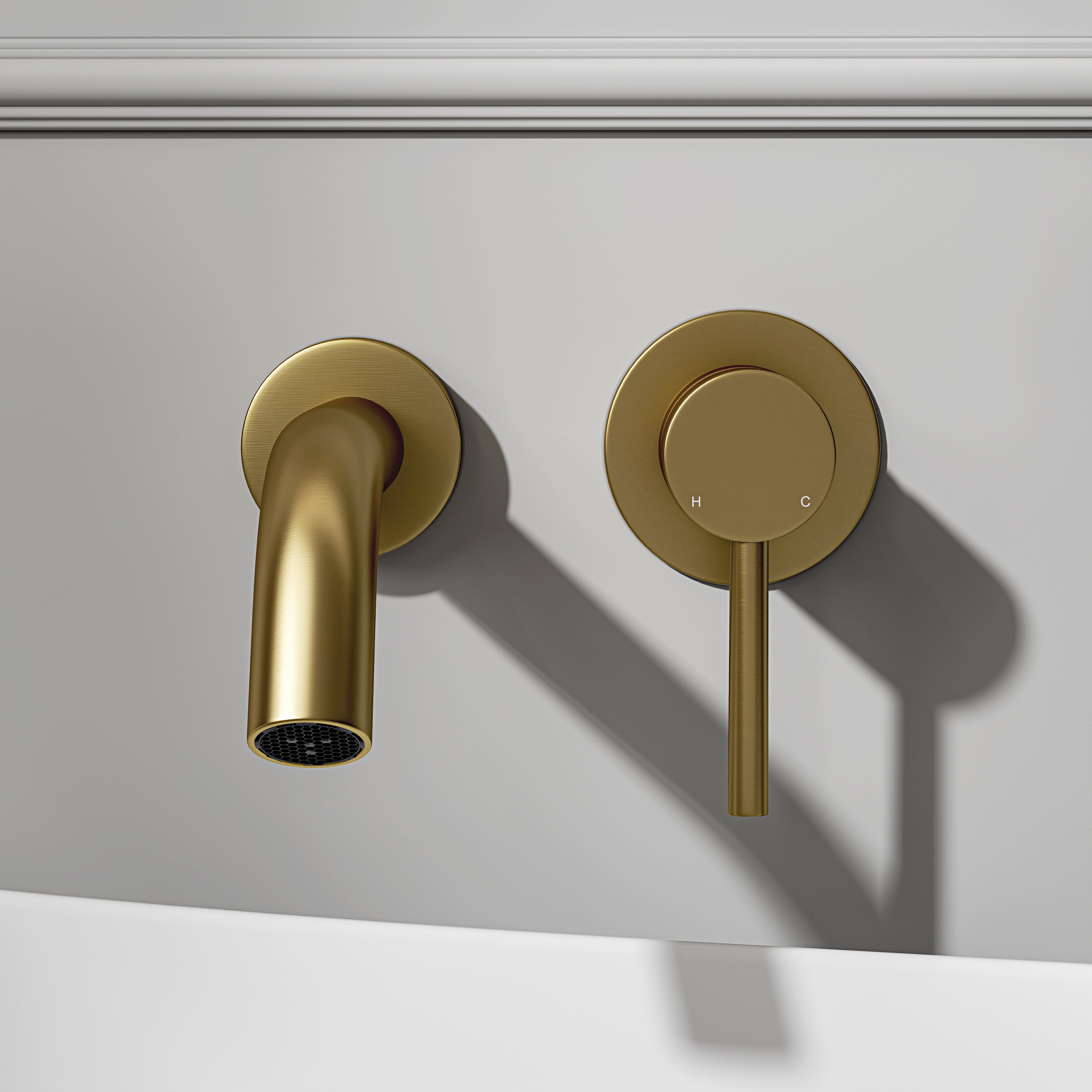 Nuvo Brushed Gold Wall Mounted Bath Mixer Tap