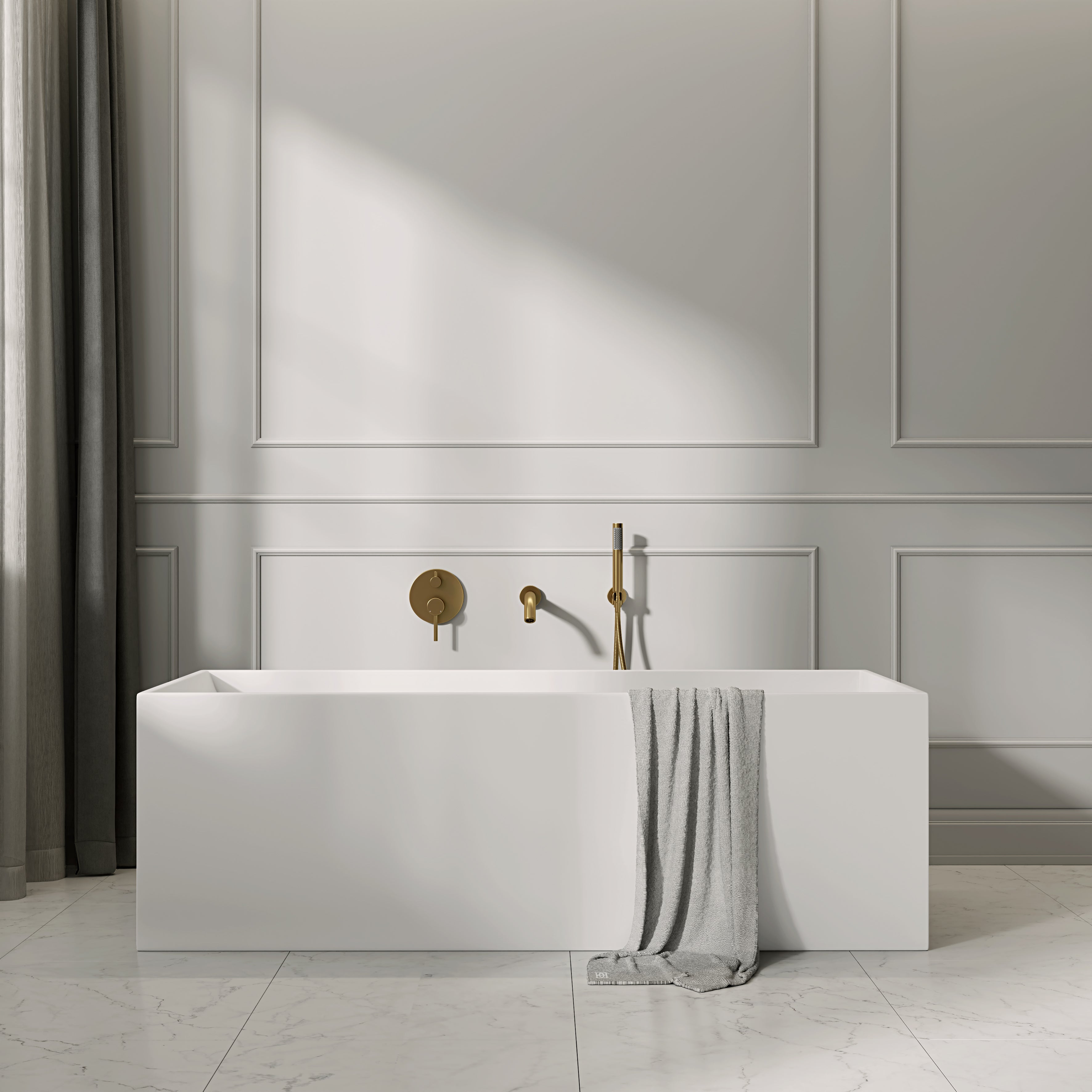 Nuvo Brushed Gold Wall Mounted Bath Shower Mixer Tap