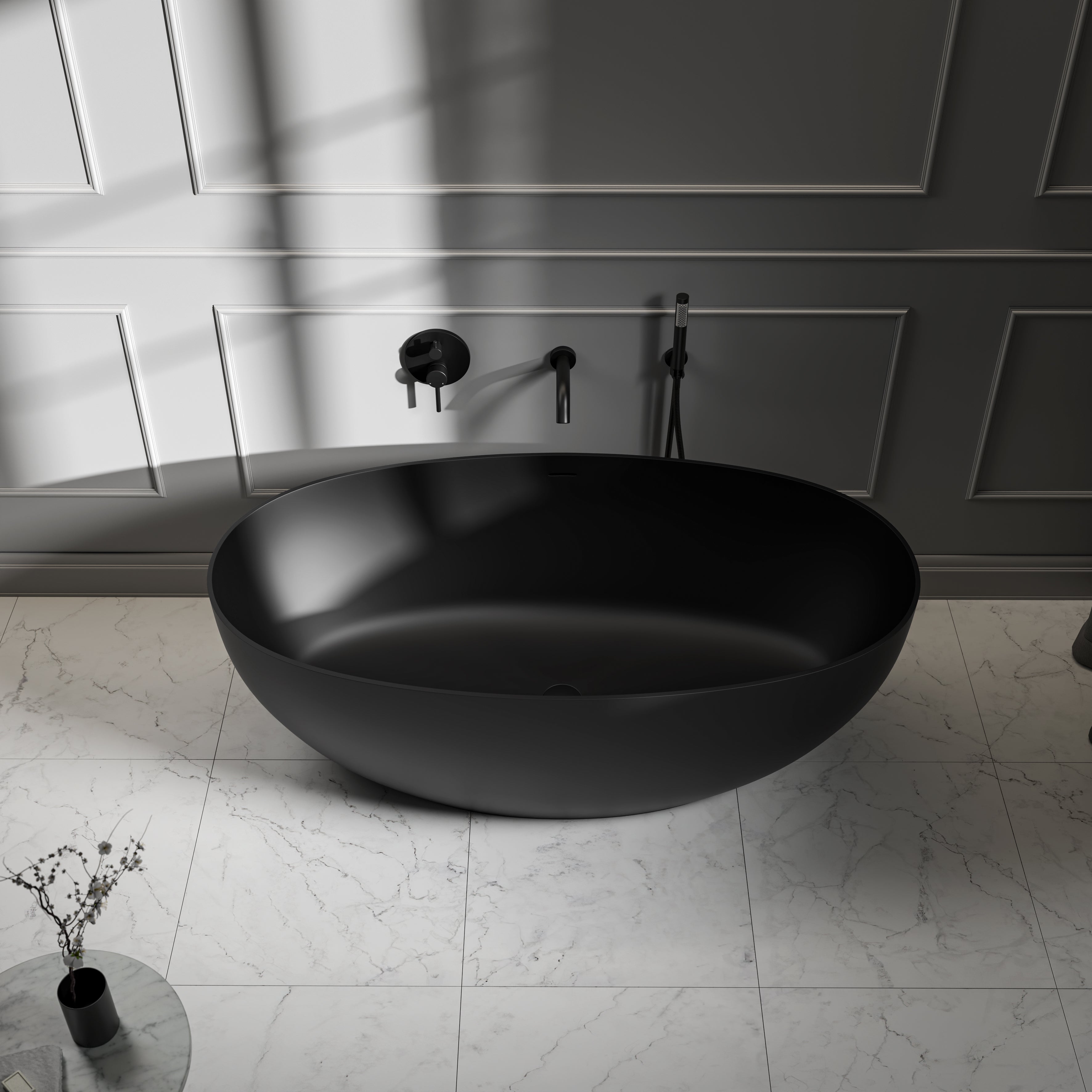 Bromley Matte Black Freestanding Stone Bath 1500mm