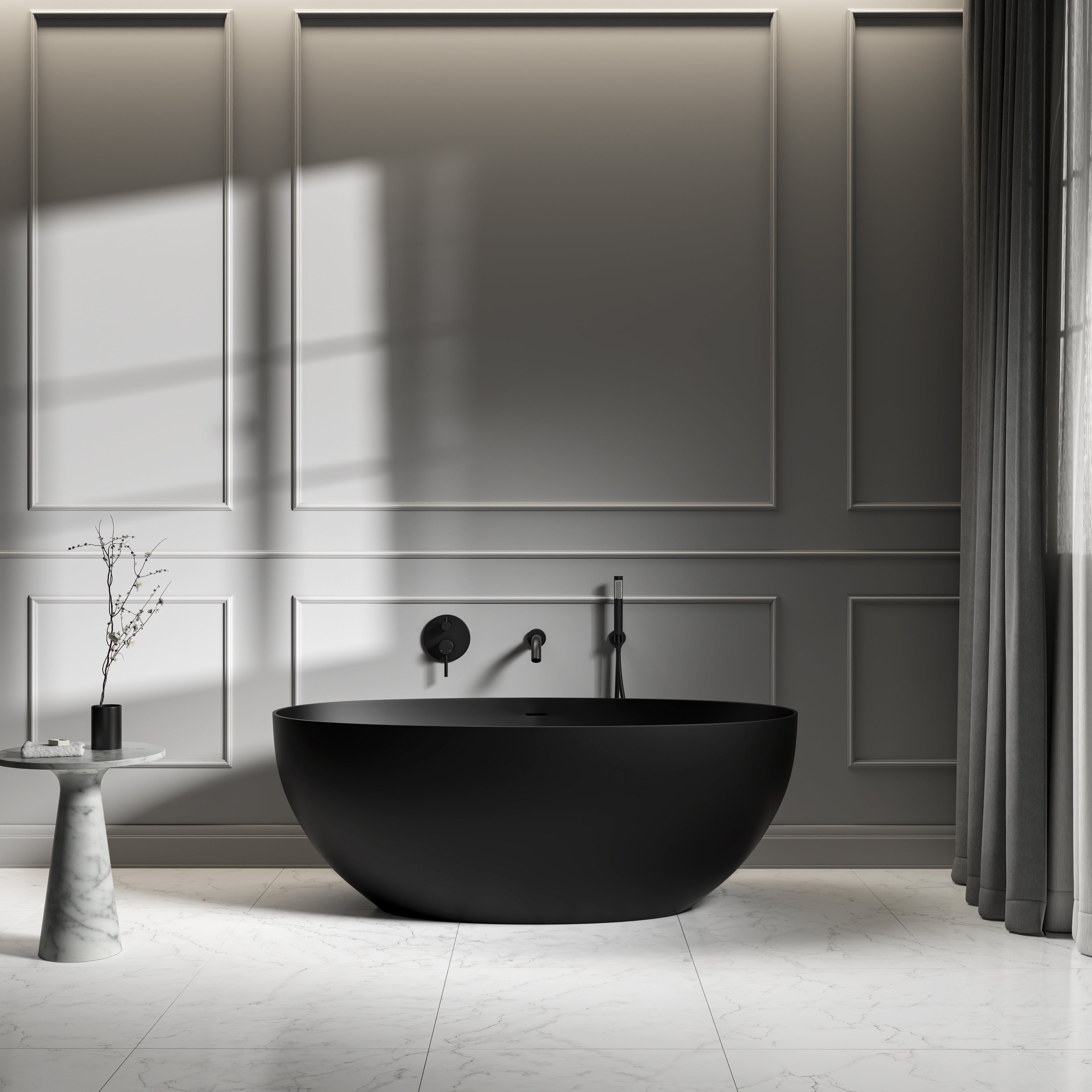 Bromley Matte Black Freestanding Stone Bath 1500mm
