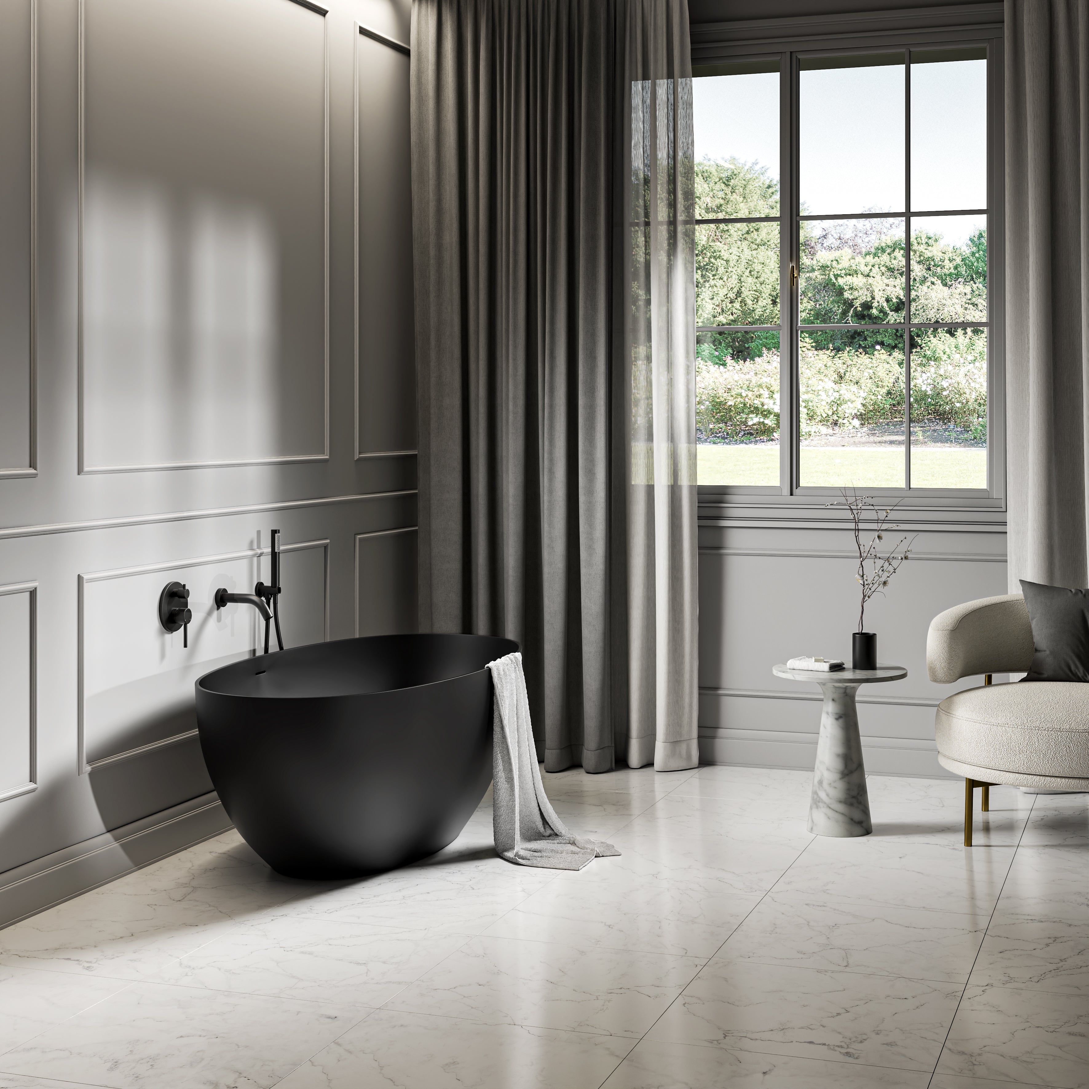 Bromley Matte Black Freestanding Stone Bath 1500mm