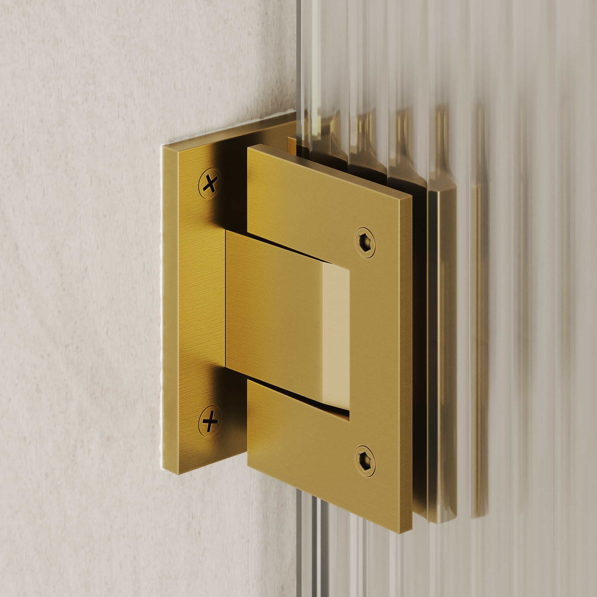 Sterling Reeded Frameless Bath Shower Screen 800mm with Brushed Gold Hinge