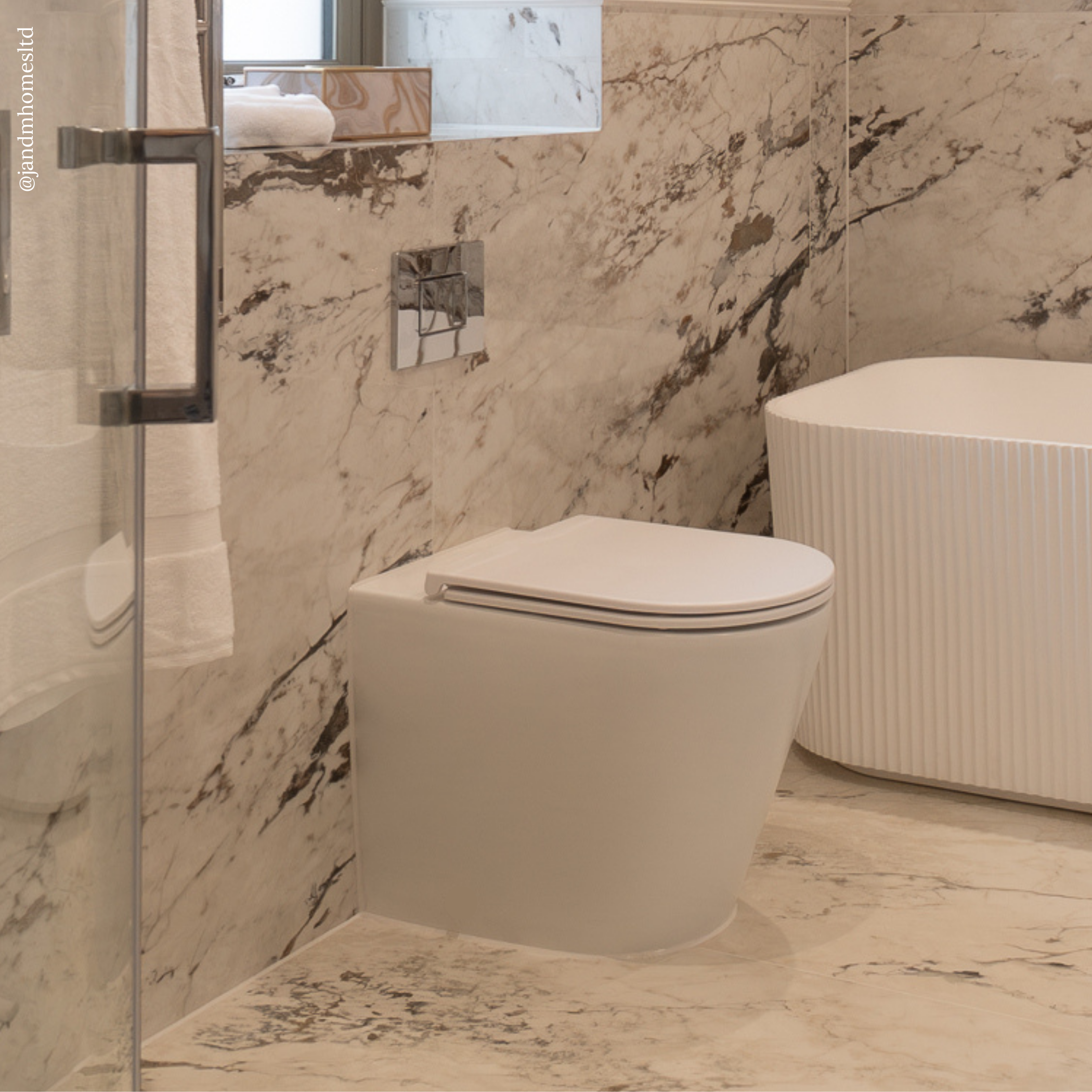 Nuvo Back to Wall Rimless Polished White Toilet with Concealed Cistern & Matte White Flush Plate