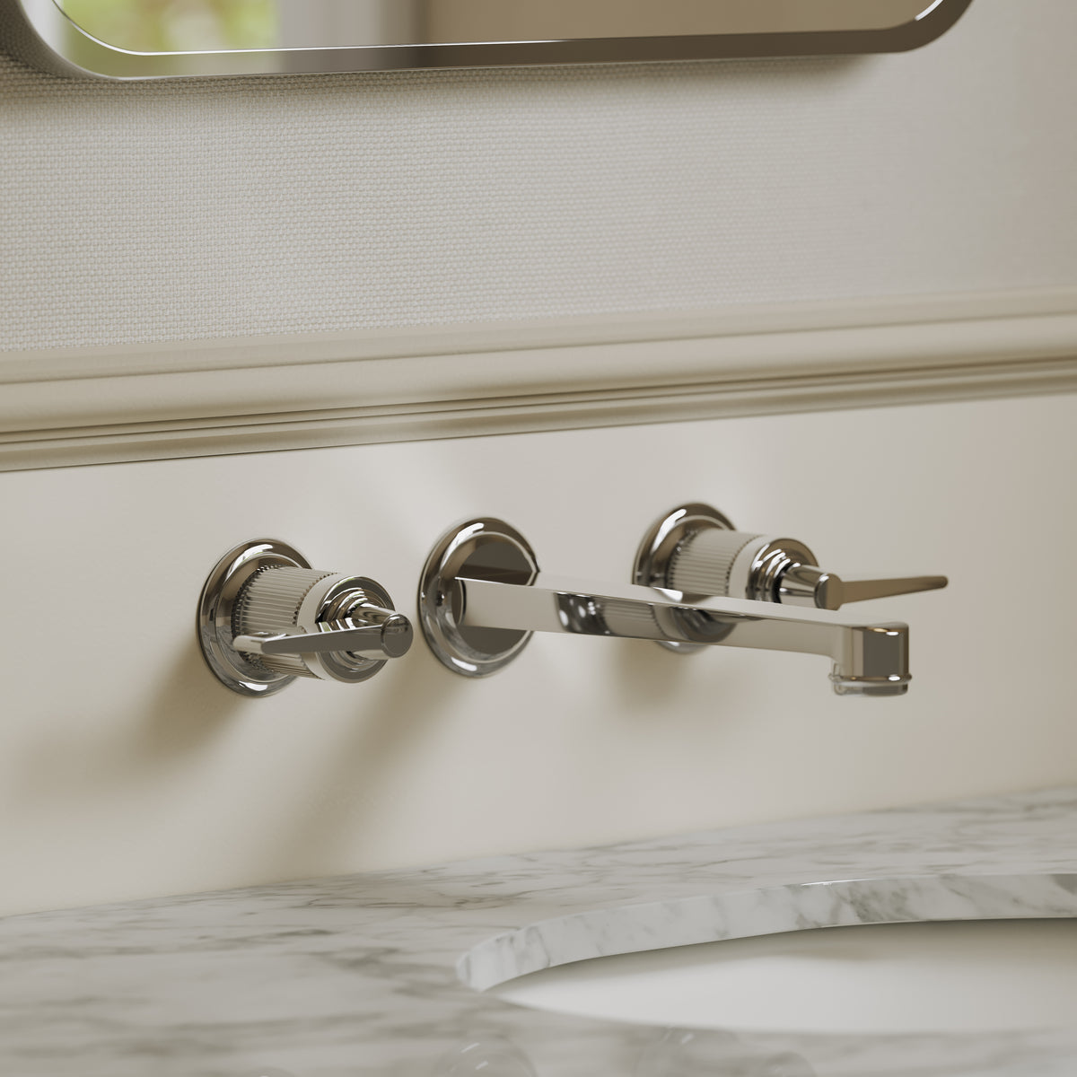 Pembury Polished Nickel 3 Hole Wall Mounted Basin Mixer Tap