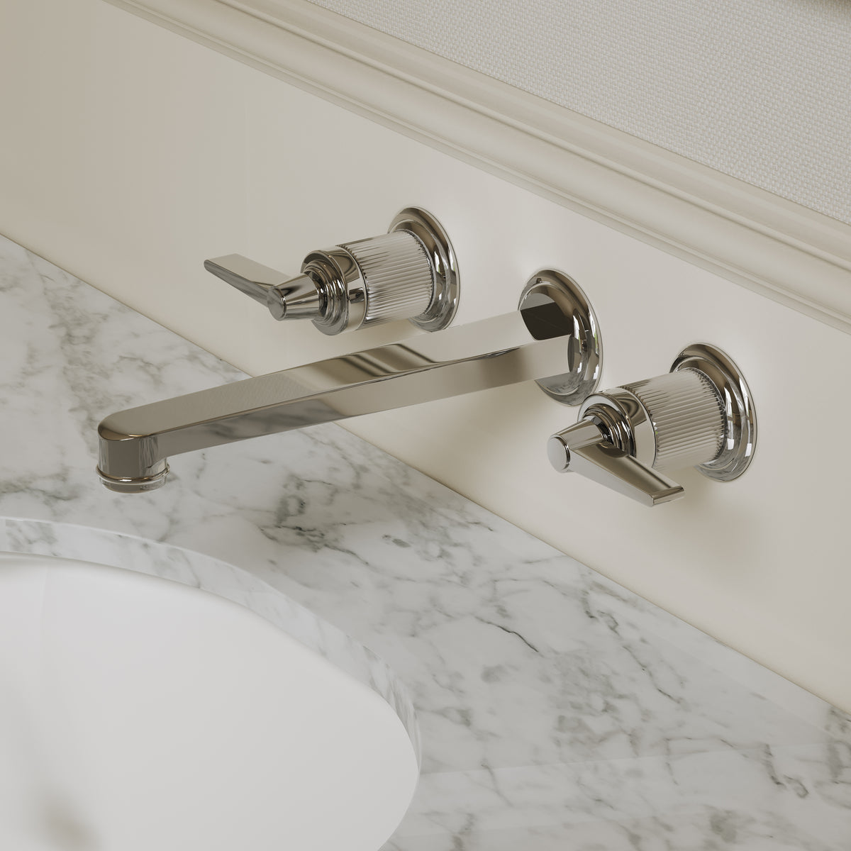Pembury Polished Nickel 3 Hole Wall Mounted Basin Mixer Tap