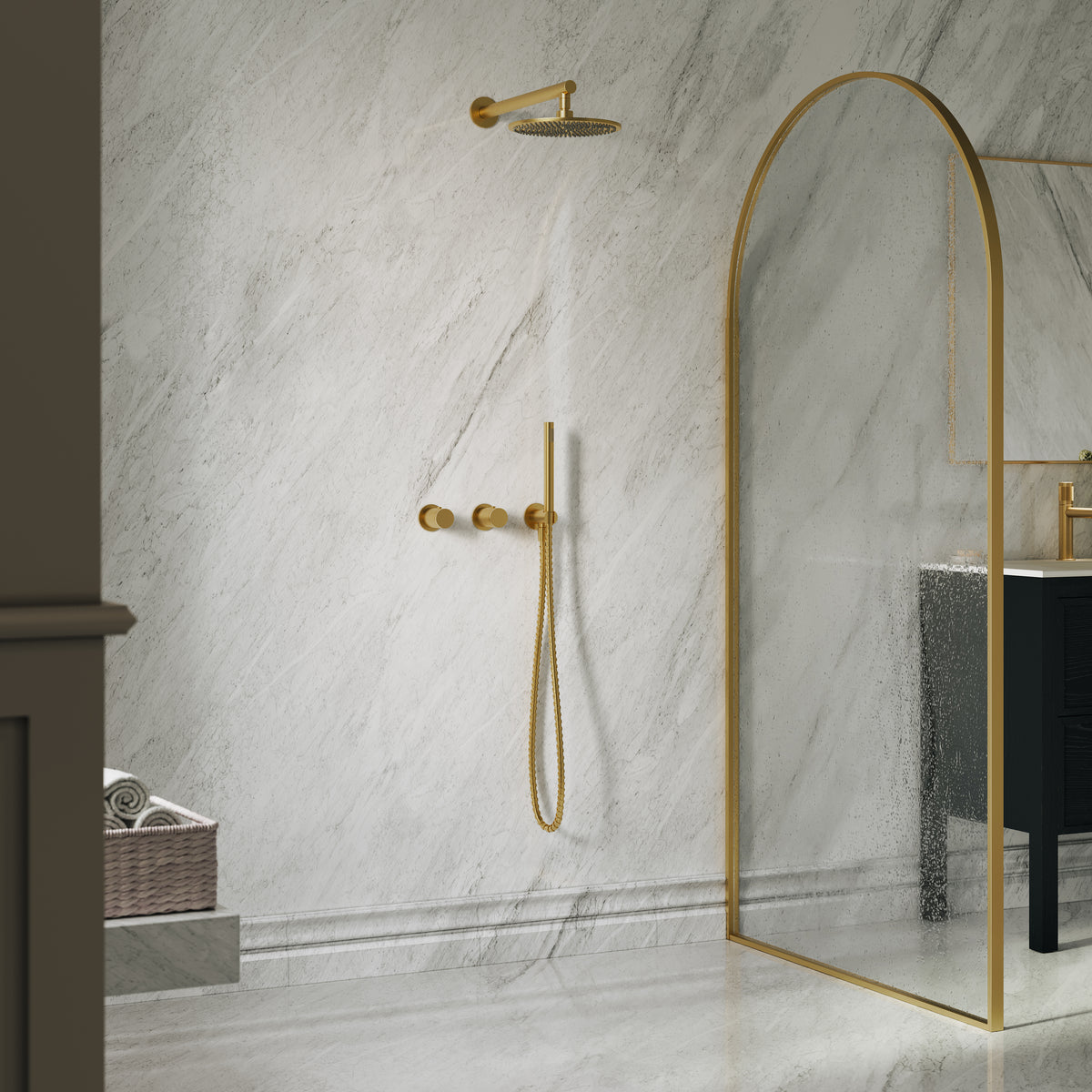 Alder Brushed Gold Thermostatic Shower With Handheld Shower