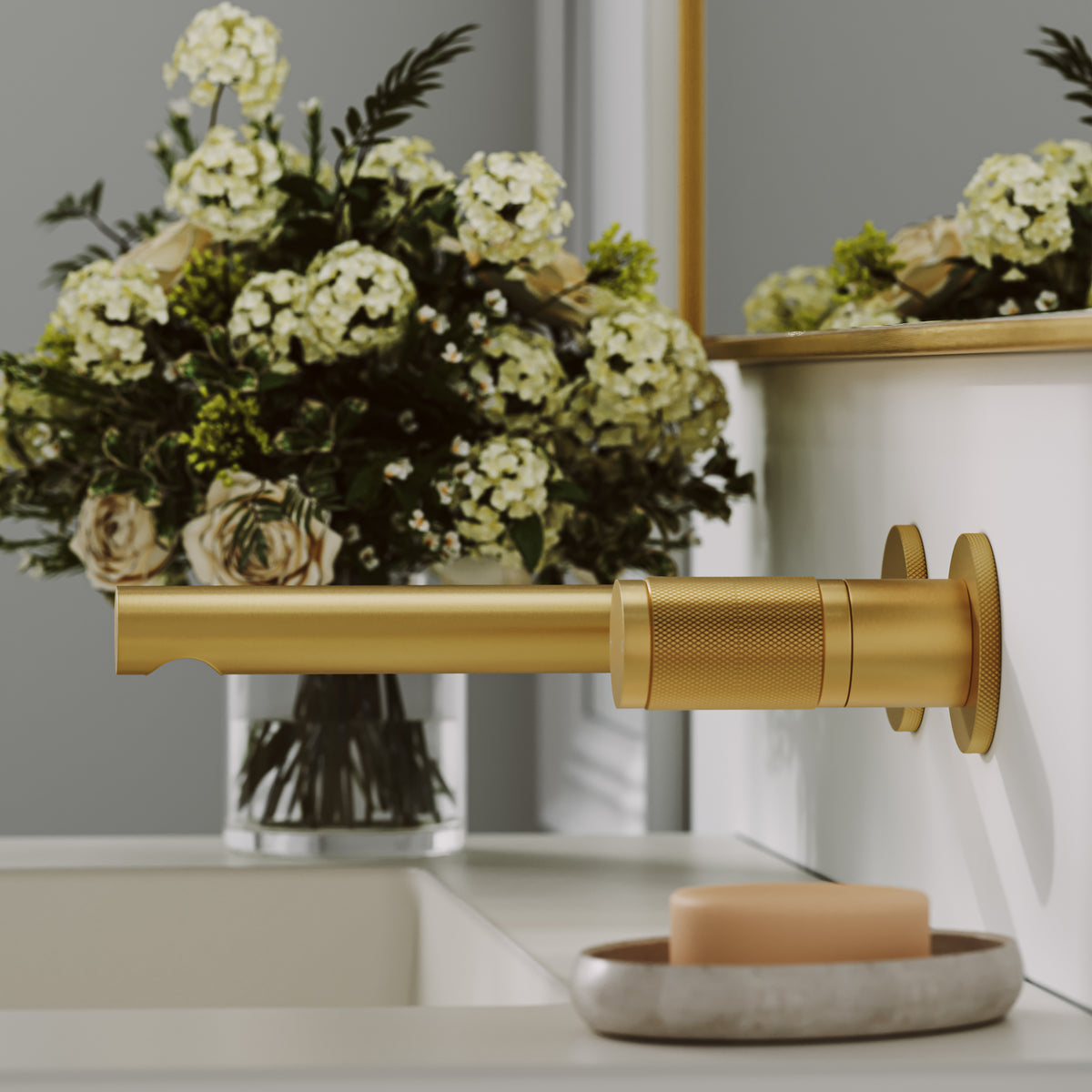 Alder Brushed Gold Wall Mounted Basin Mixer Tap