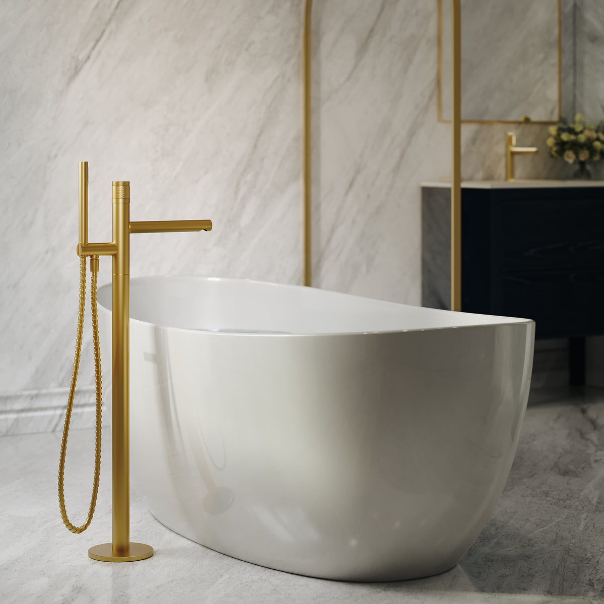 Alder Brushed Gold Floorstanding Bath Shower Mixer Tap
