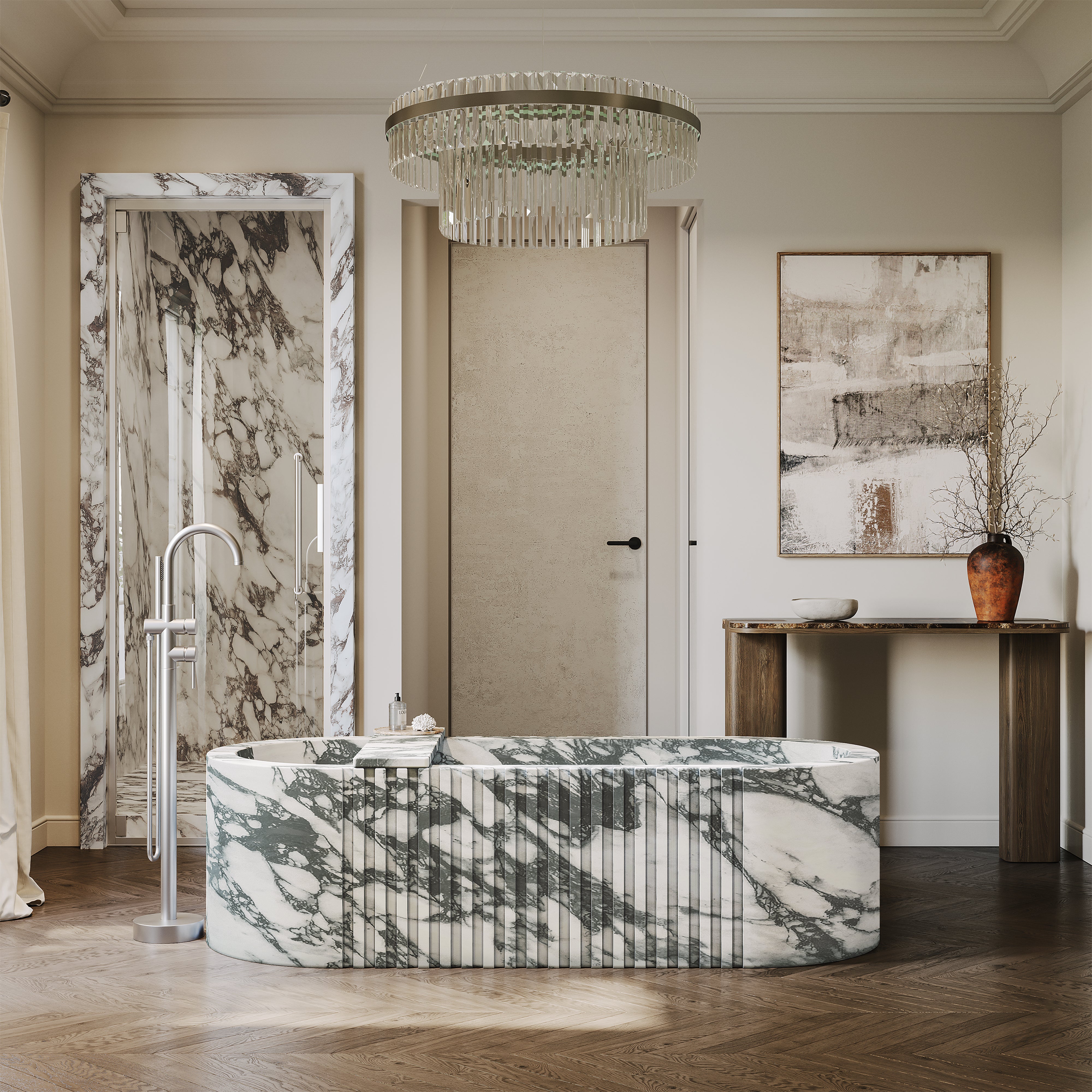 Palladio Arabescato Marble Fluted Freestanding Bath 1700mm