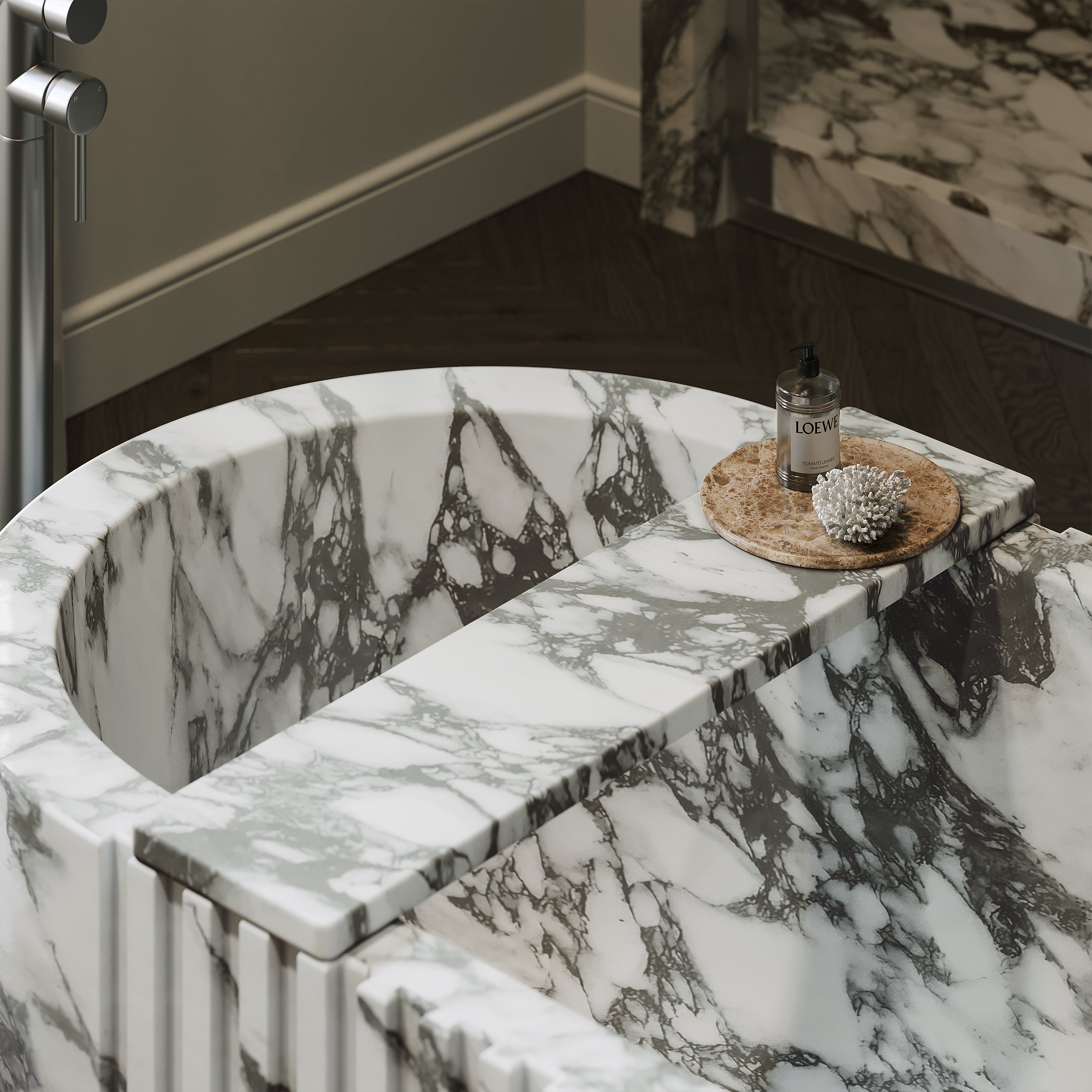 Palladio Arabescato Marble Fluted Freestanding Bath 1700mm
