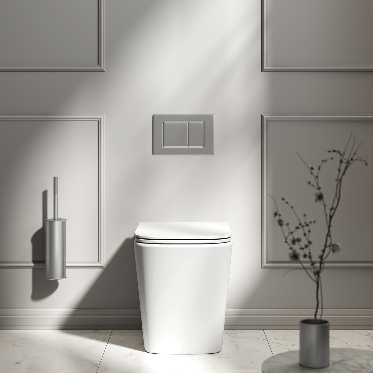 Arlo Matte White Back To Wall Rimless Toilet with Concealed Cistern & Brushed Stainless Flush Plate